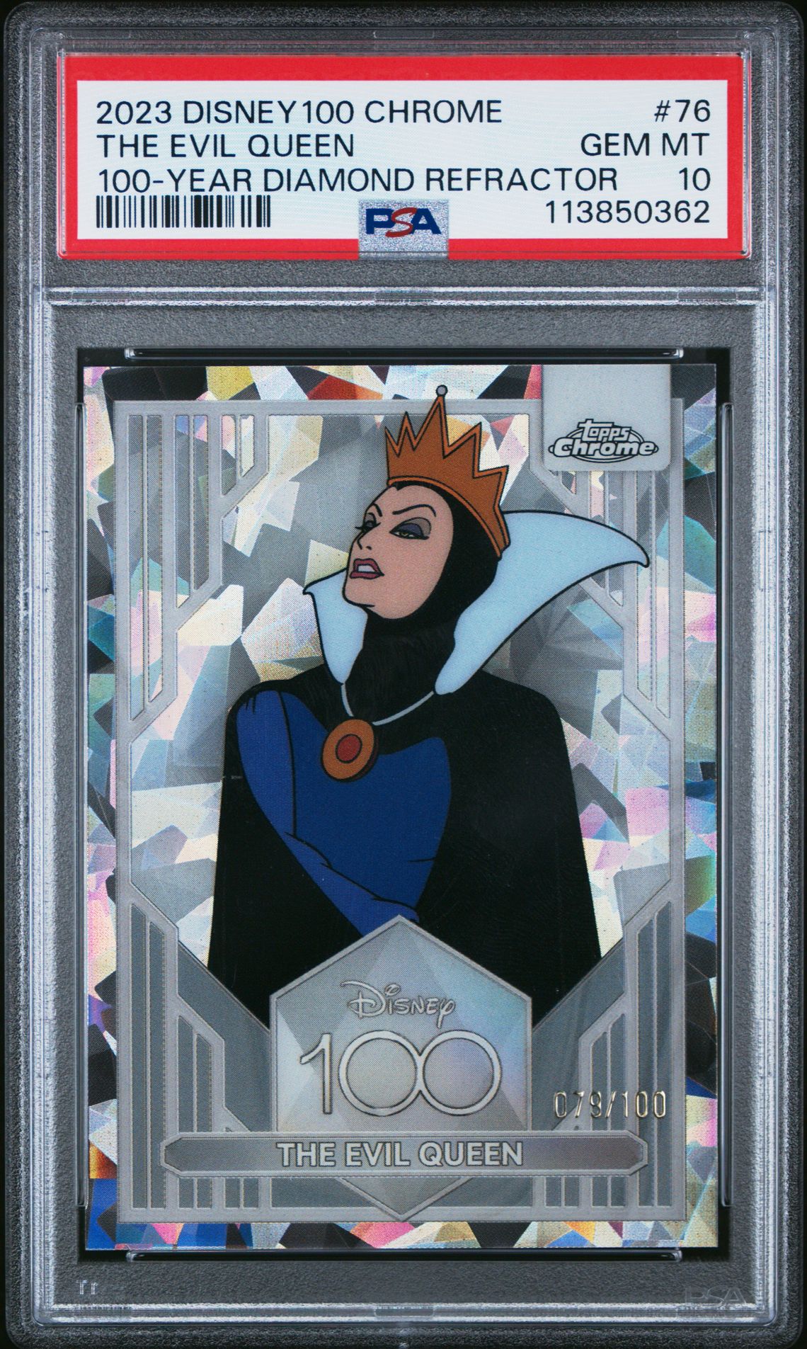 2023 Topps TOPPS CHROME DISNEY100 100-YEAR DIAMOND REFRACTOR #76 The Evil Queen front