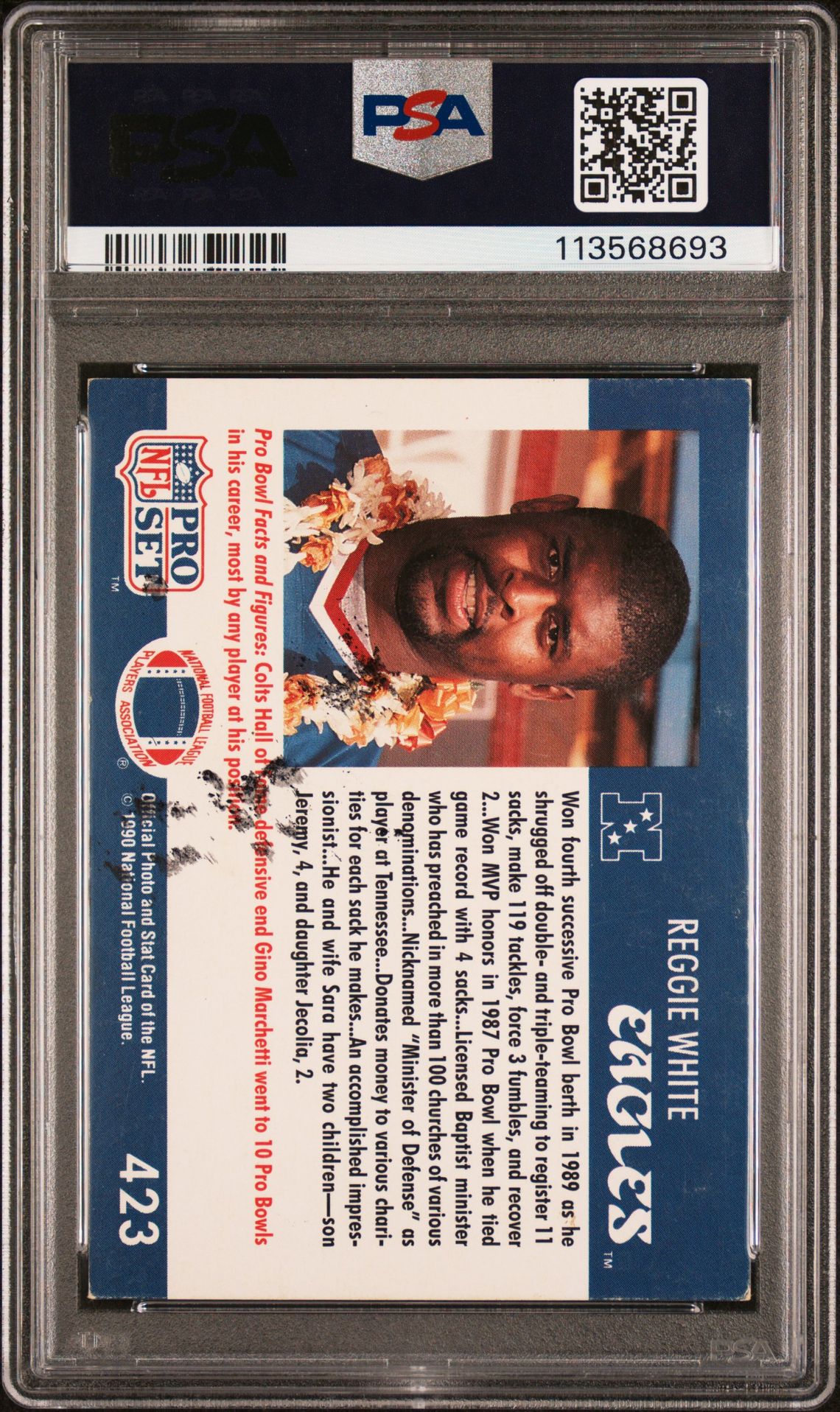 1990 Pro Set Reggie White #423 N0: Authentic back