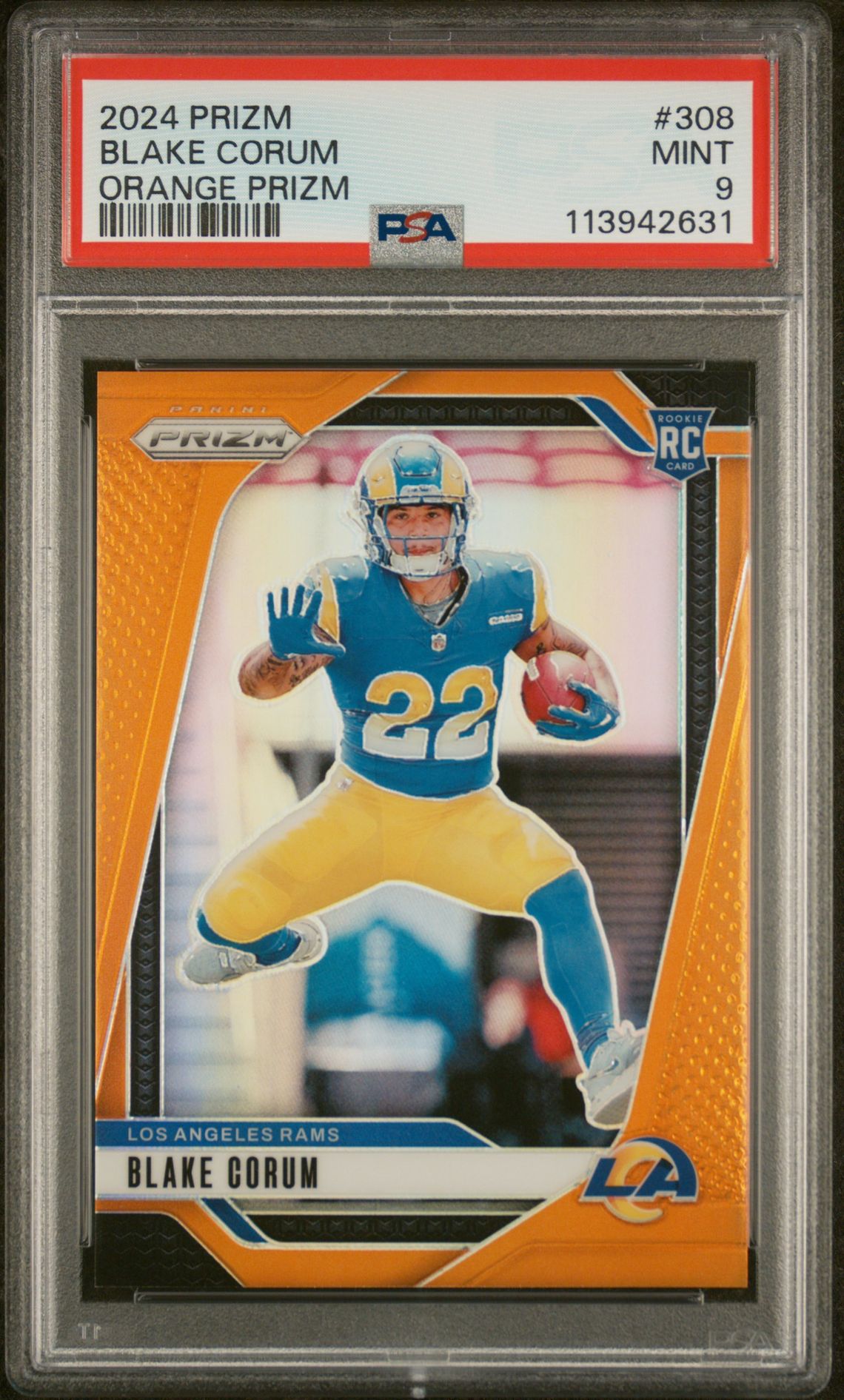 2024 Panini Prizm Blake Corum #308 (Orange Prizm) Mint 9 front