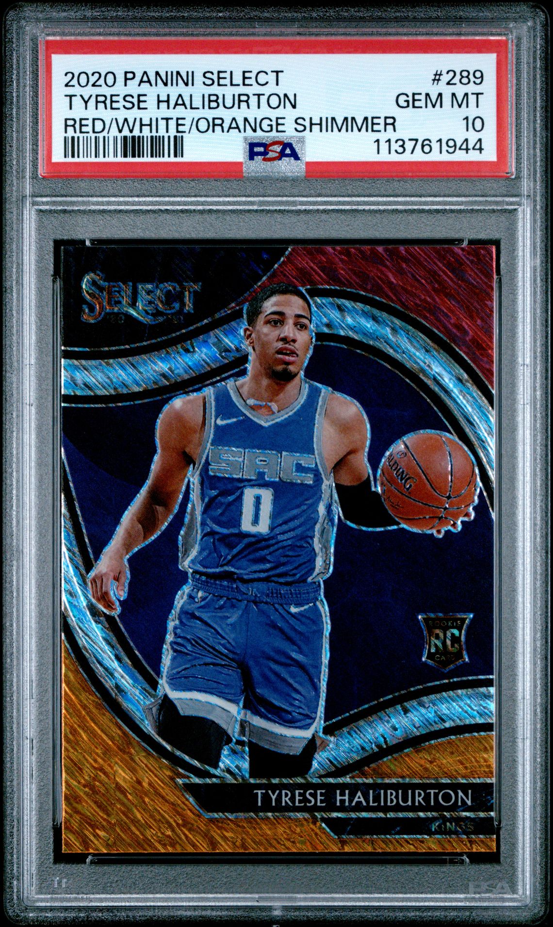 2020 Panini Select Tyrese Haliburton #289 (Red/White/Orange Shimmer) Gem Mt 10 front