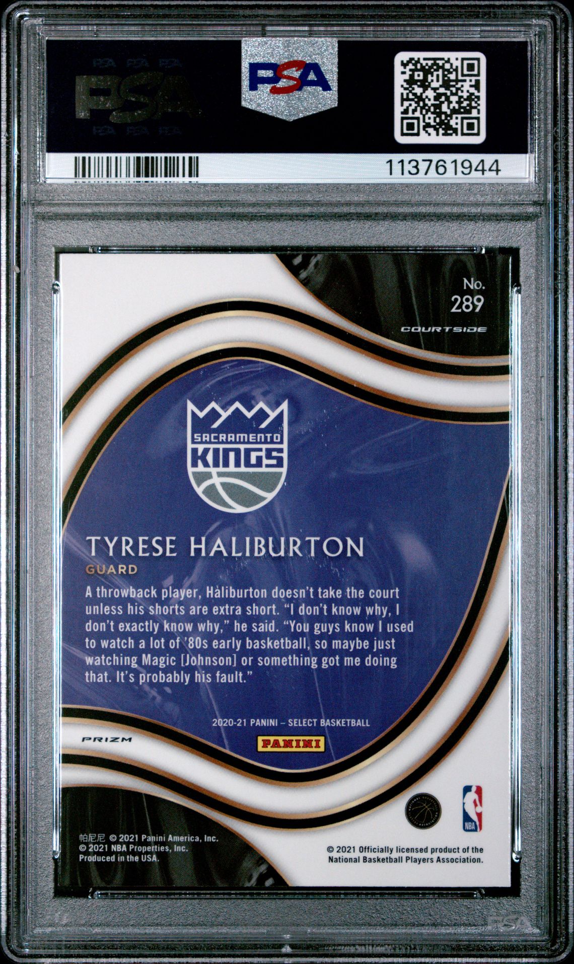 2020 Panini Select Tyrese Haliburton #289 (Red/White/Orange Shimmer) Gem Mt 10 back