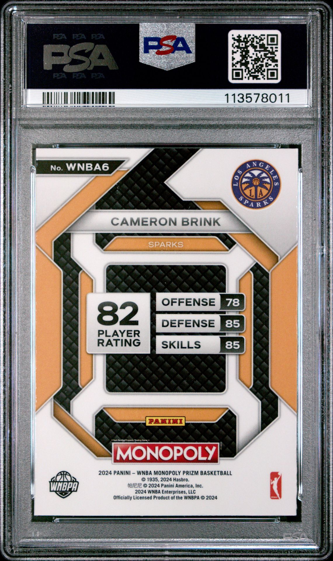 2024 Panini Prizm Monopoly Wnba Insert Cameron Brink #6 (Insert) Nm-Mt 8 back