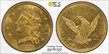 1836 $2.50 Block 8 AU58