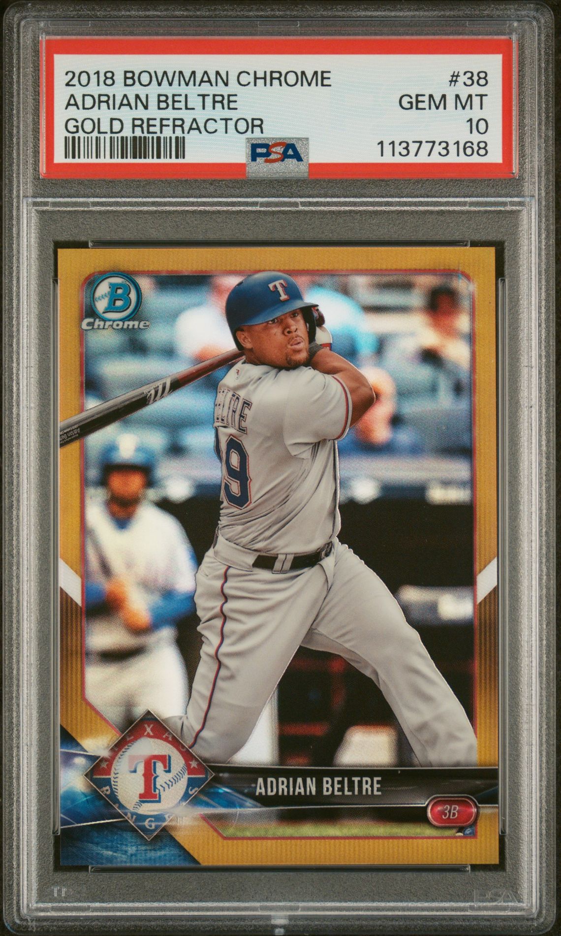 2018 Bowman Bowman Chrome Gold Refractor #38 Adrian Beltre front