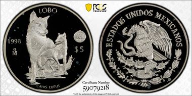 1998-Mo 5 Peso World Wildlife Fund - Lobo PR66DCAM