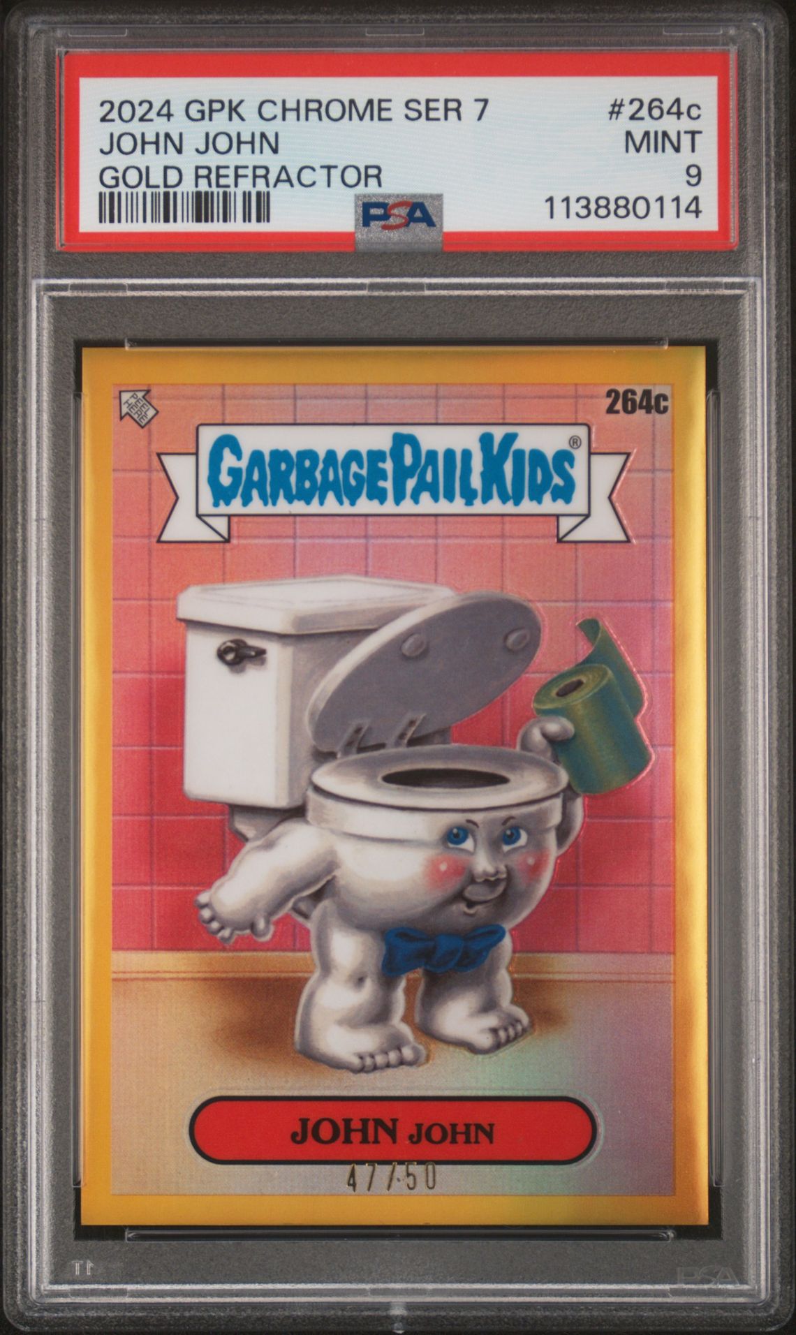 2024 Topps TOPPS CHROME GARBAGE PAIL KIDS ORIGINAL SERIES 7 GOLD REFRACTOR #264C John John front