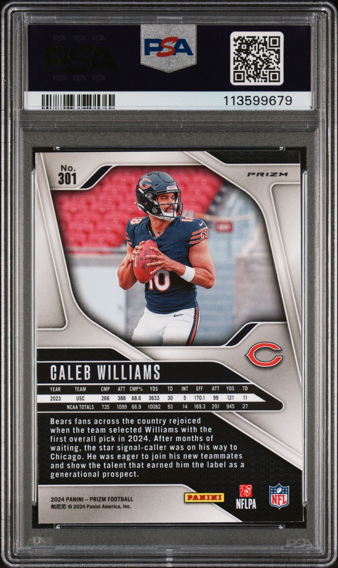 2024 Panini Prizm Caleb Williams #301 (Green Wave) Mint 9 back