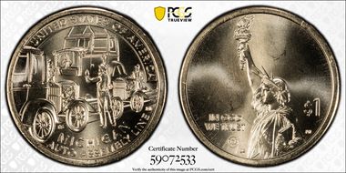 2025-P $1 American Innovation MI Auto Assembly Line Pos. B First Strike MS67