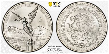 1998-Mo Onza Libertad Ag Die Chip at Eagle's Head MS68