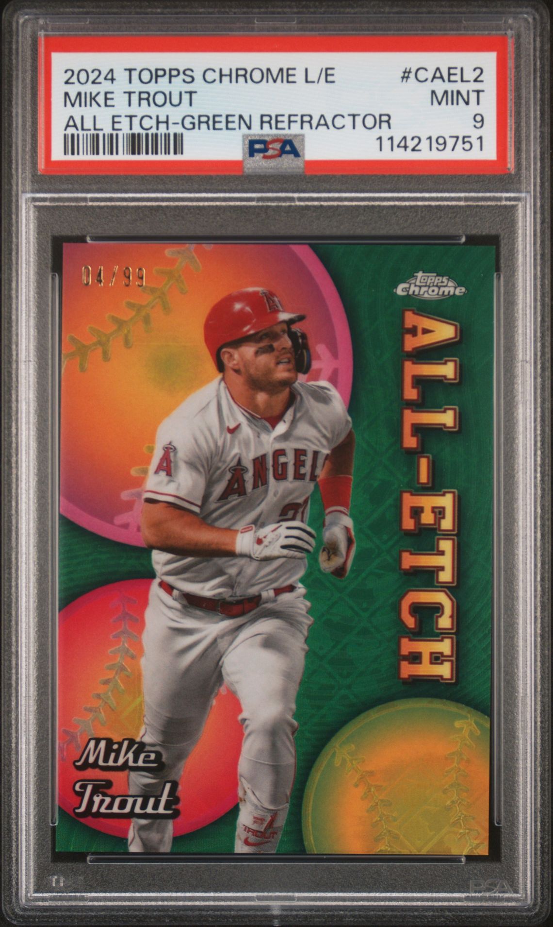 2024 Topps Chrome Logofractor Edition Chrome All Etch Mike Trout #Cael2 (All Etch-Green Refractor) Mint 9 front