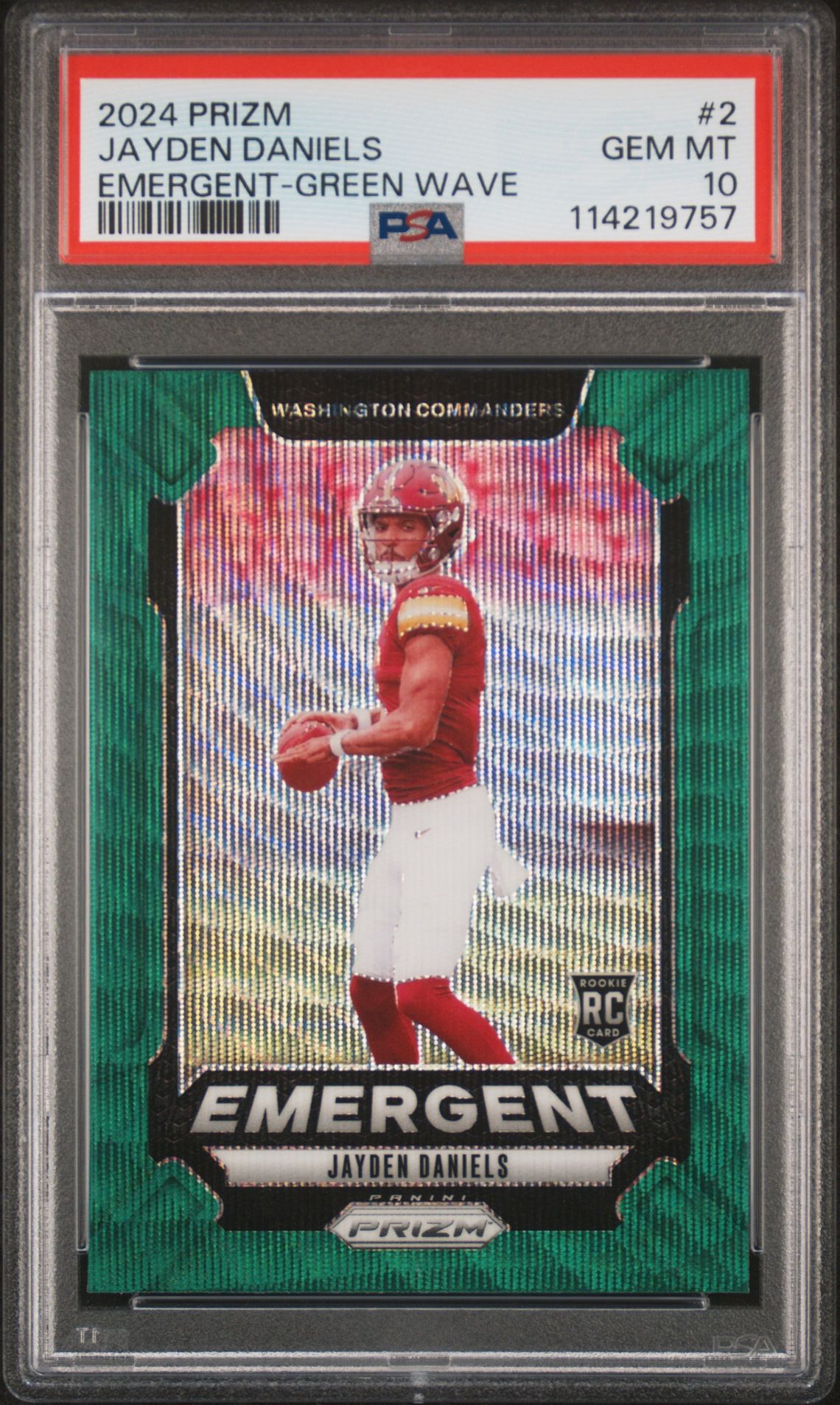 2024 Panini Prizm Emergent Jayden Daniels #2 (Emergent-Green Wave) Gem Mt 10 front