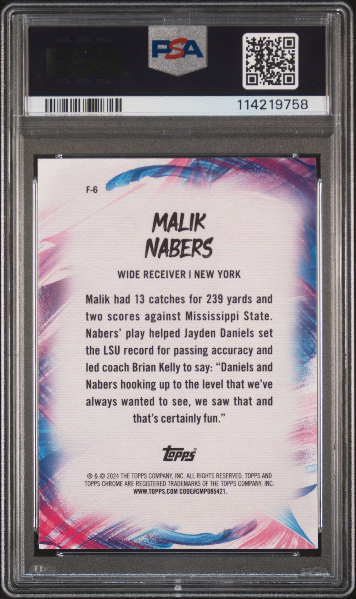2024 Topps Chrome Finesse Malik Nabers #F6 Gem Mt 10 back