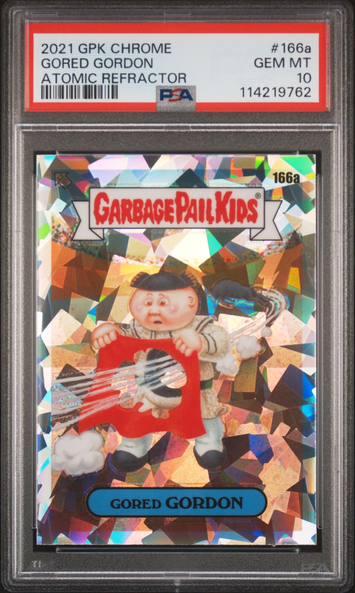 2021 Garbage Pail Kids Chrome Gored Gordon #166A (Atomic Refractor) Gem Mt 10 front