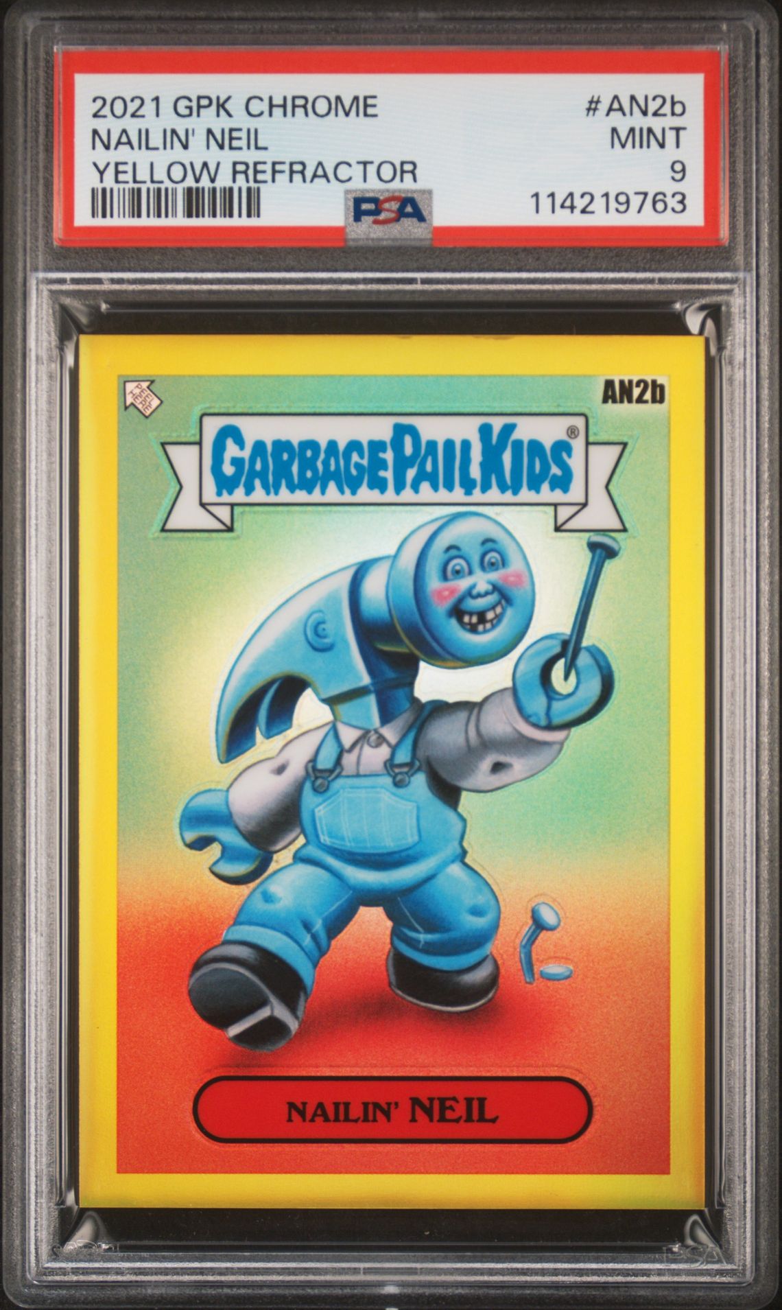 2021 Garbage Pail Kids Chrome Nailin' Neil #An2B (Yellow Refractor) Mint 9 front