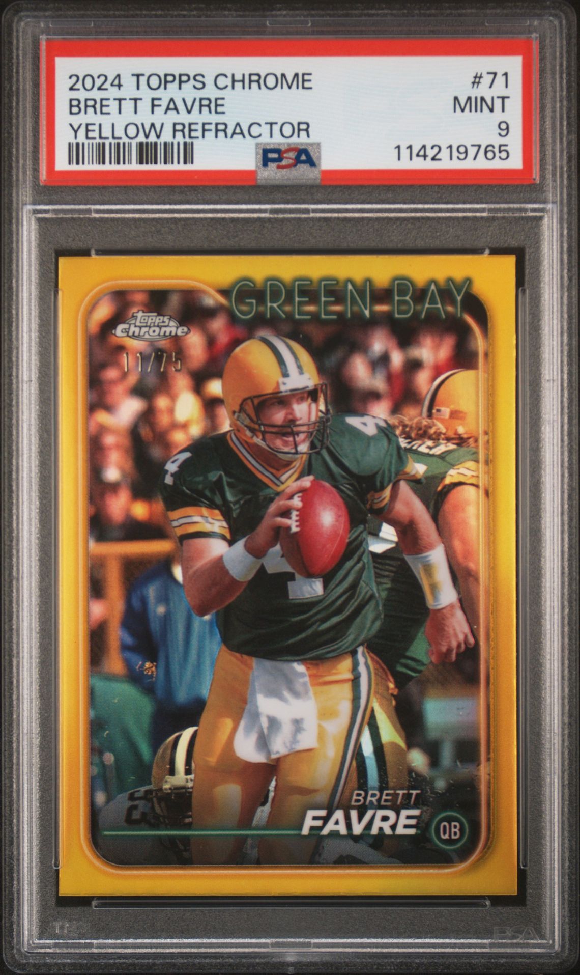 2024 Topps Chrome Brett Favre #71 (Yellow Refractor) Mint 9 front