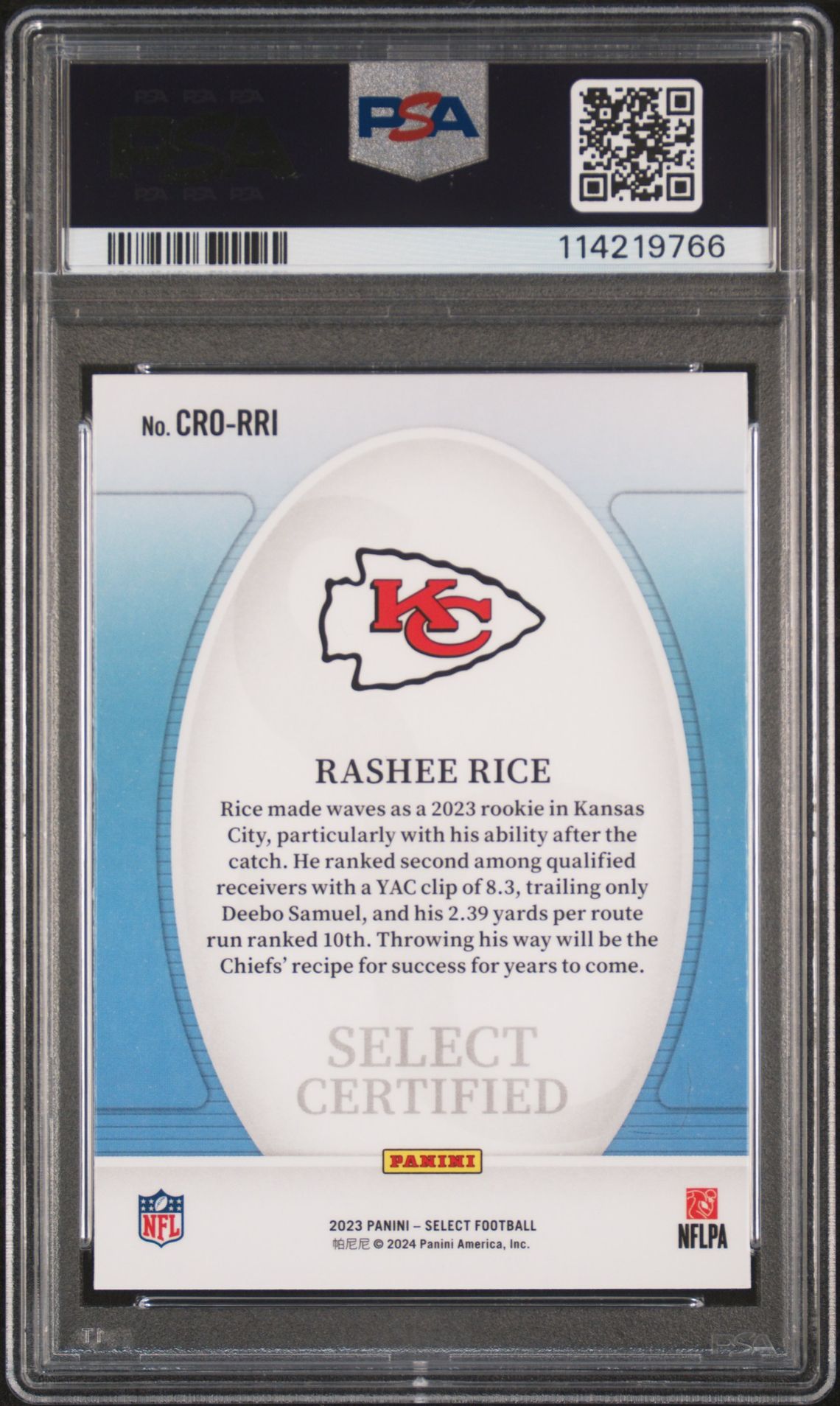 2023 Panini Select Select Certified Rookies Rashee Rice #Crorri Gem Mt 10 back