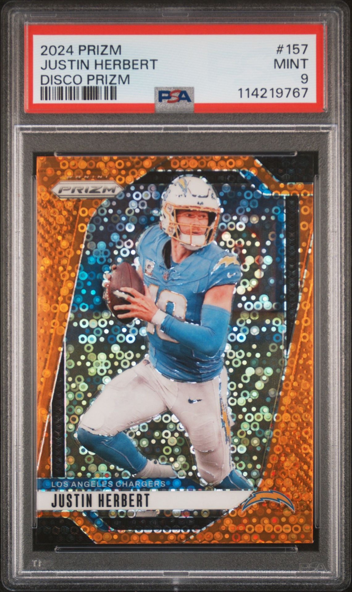 2024 Panini Prizm Justin Herbert #157 (Disco Prizm) Mint 9 front