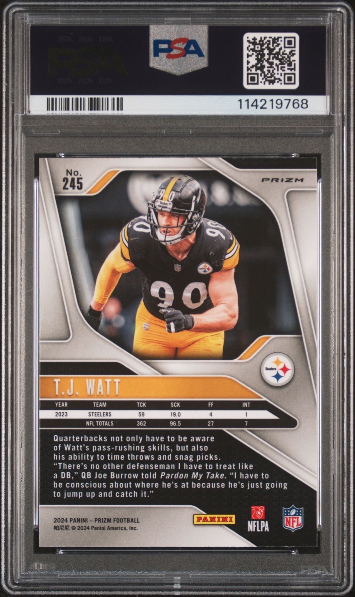 2024 Panini Prizm Tj Watt #245 (Disco Prizm) Gem Mt 10 back