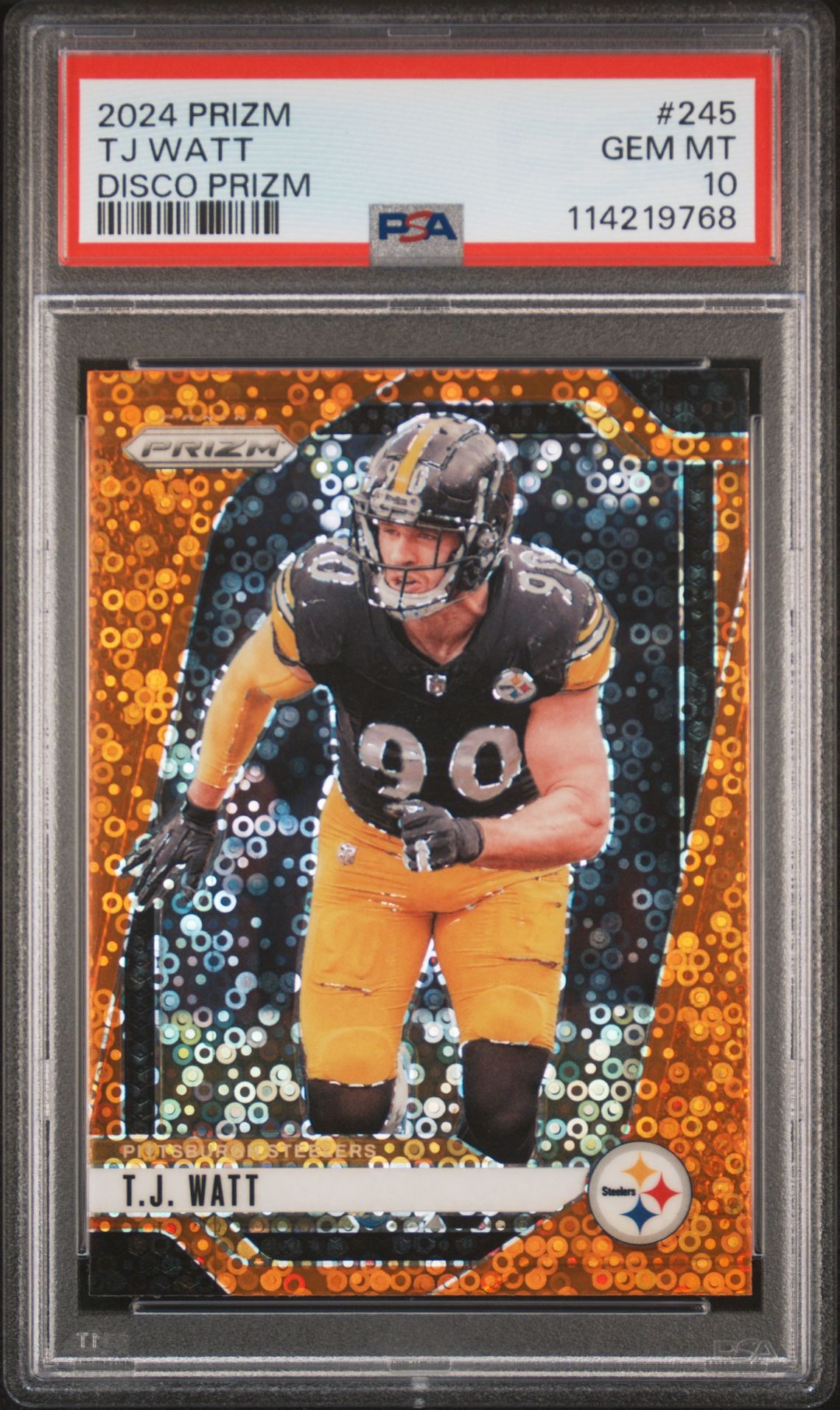 2024 Panini Prizm Tj Watt #245 (Disco Prizm) Gem Mt 10 front