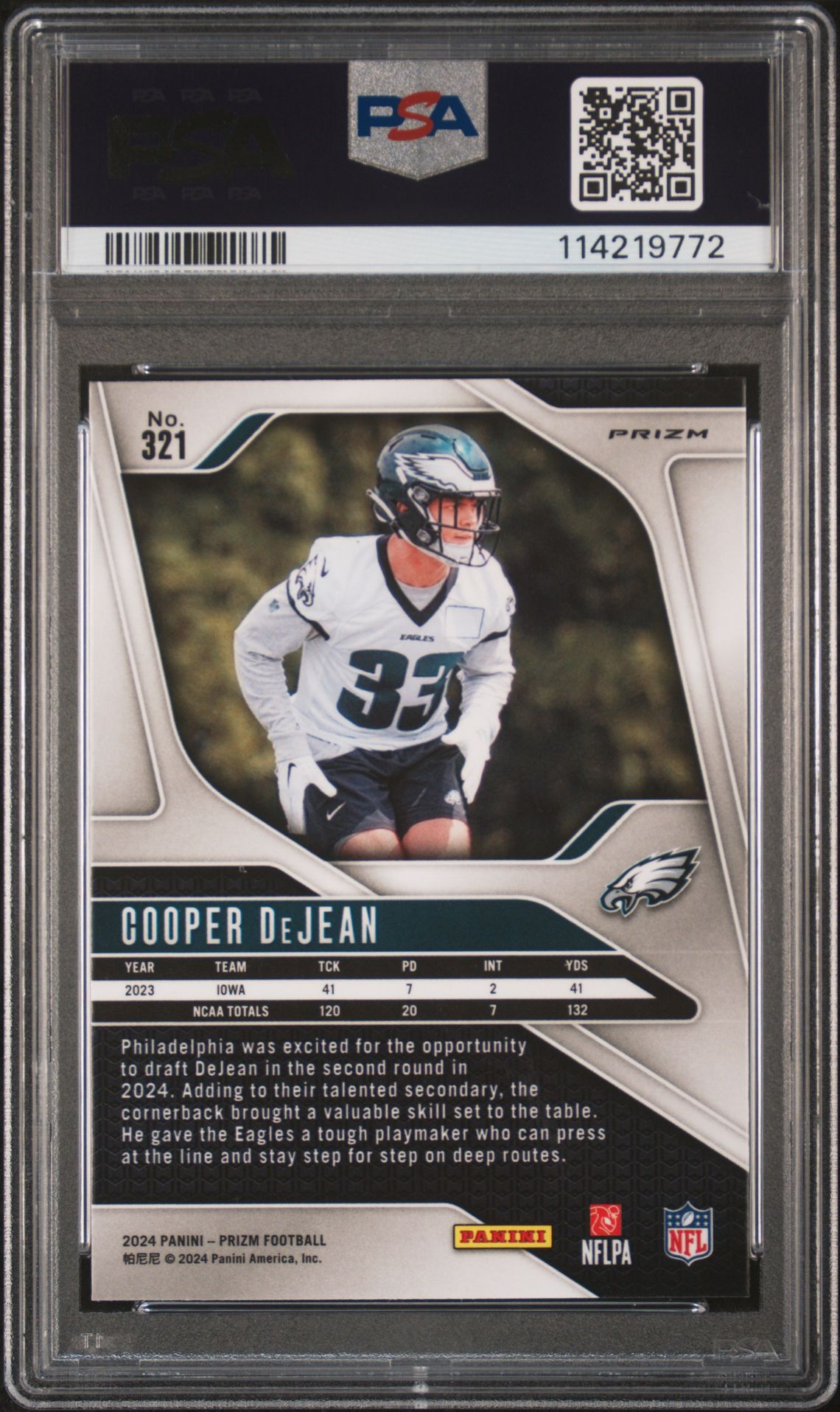 2024 Panini Prizm Cooper Dejean #321 (Disco Prizm) Mint 9 back