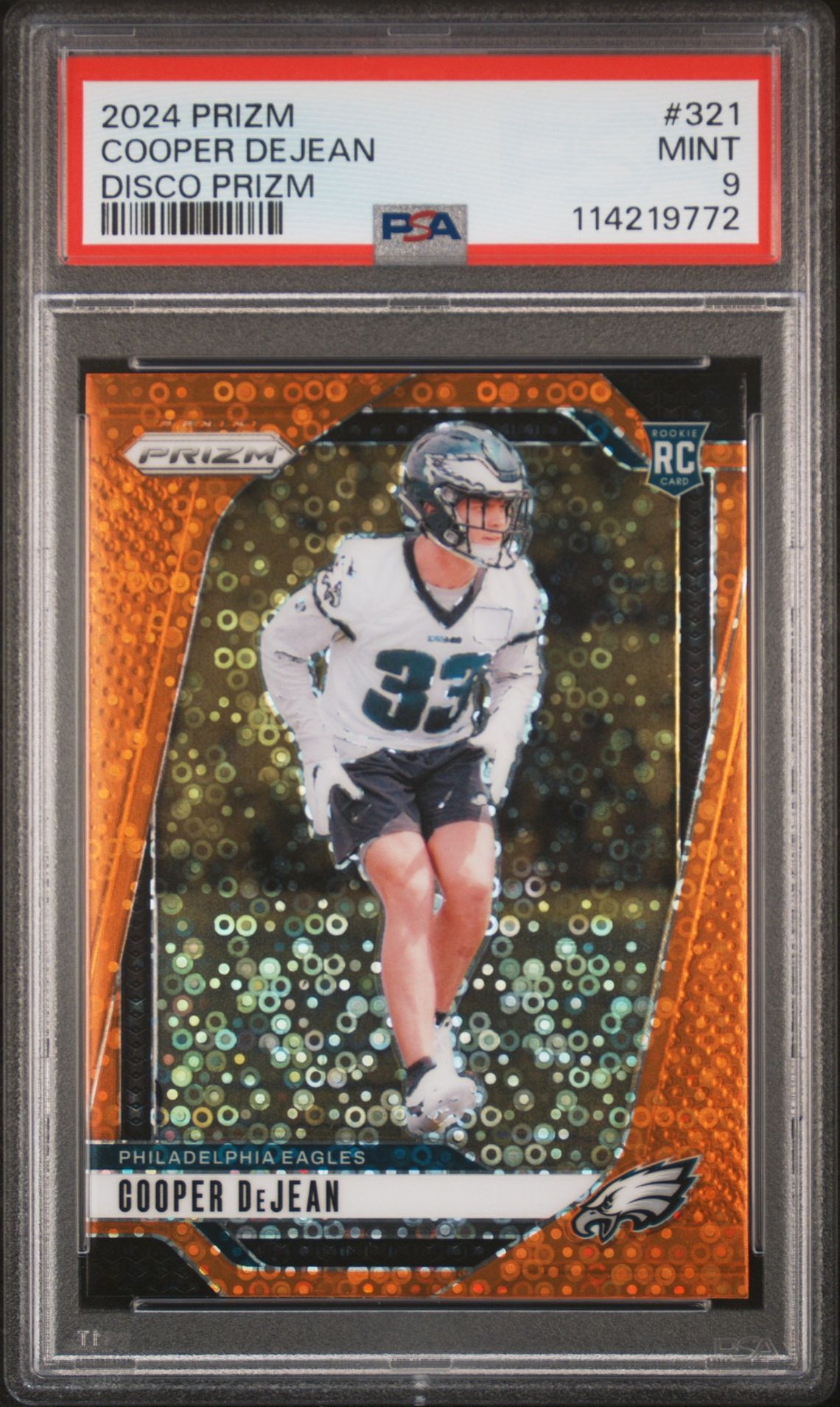 2024 Panini Prizm Cooper Dejean #321 (Disco Prizm) Mint 9 front