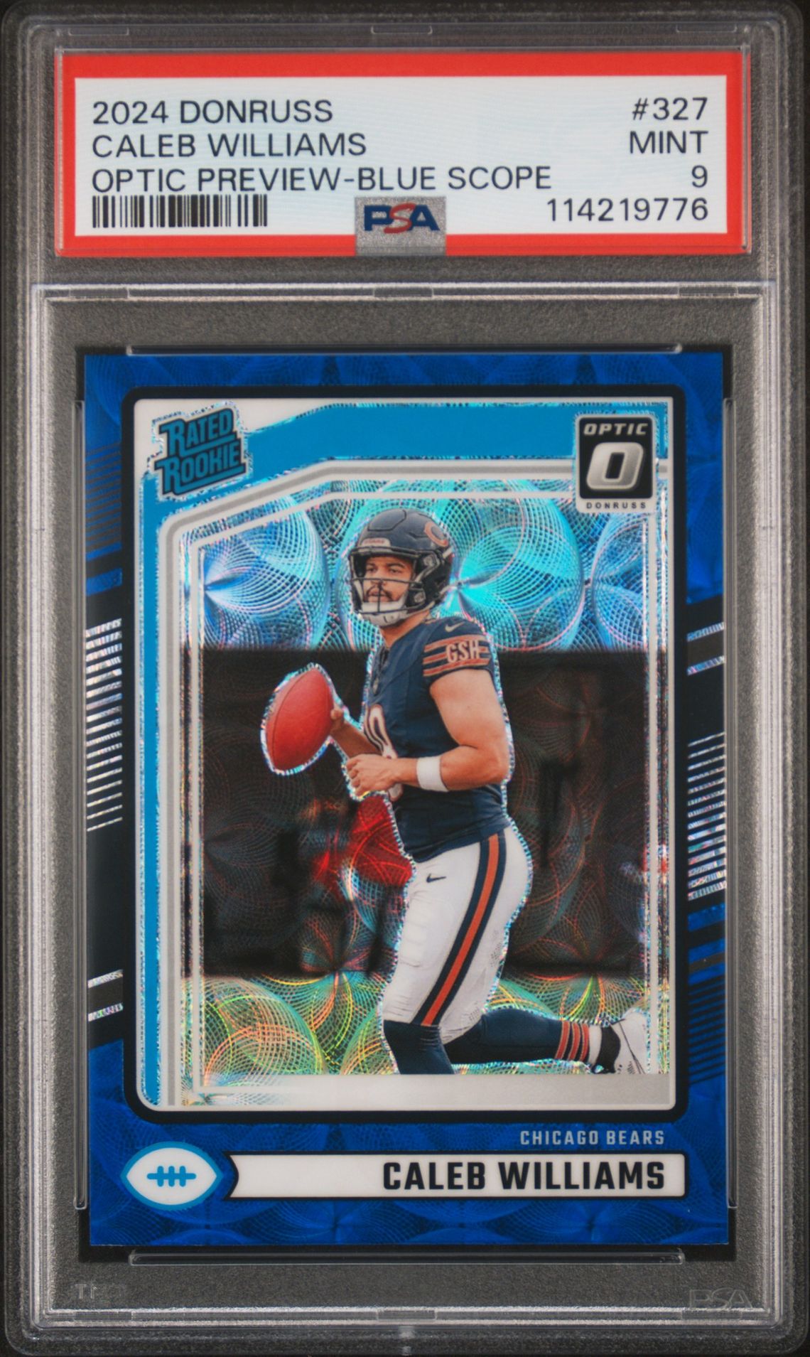 2024 Panini Donruss Caleb Williams #327 (Optic Preview-Blue Scope) Mint 9 front