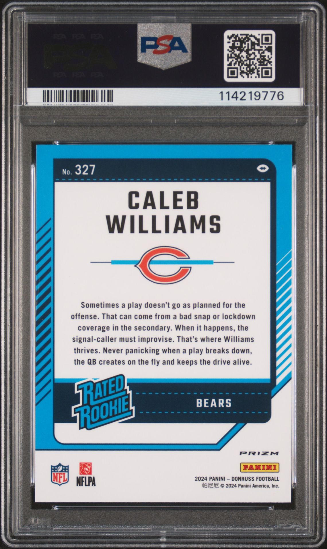 2024 Panini Donruss Caleb Williams #327 (Optic Preview-Blue Scope) Mint 9 back