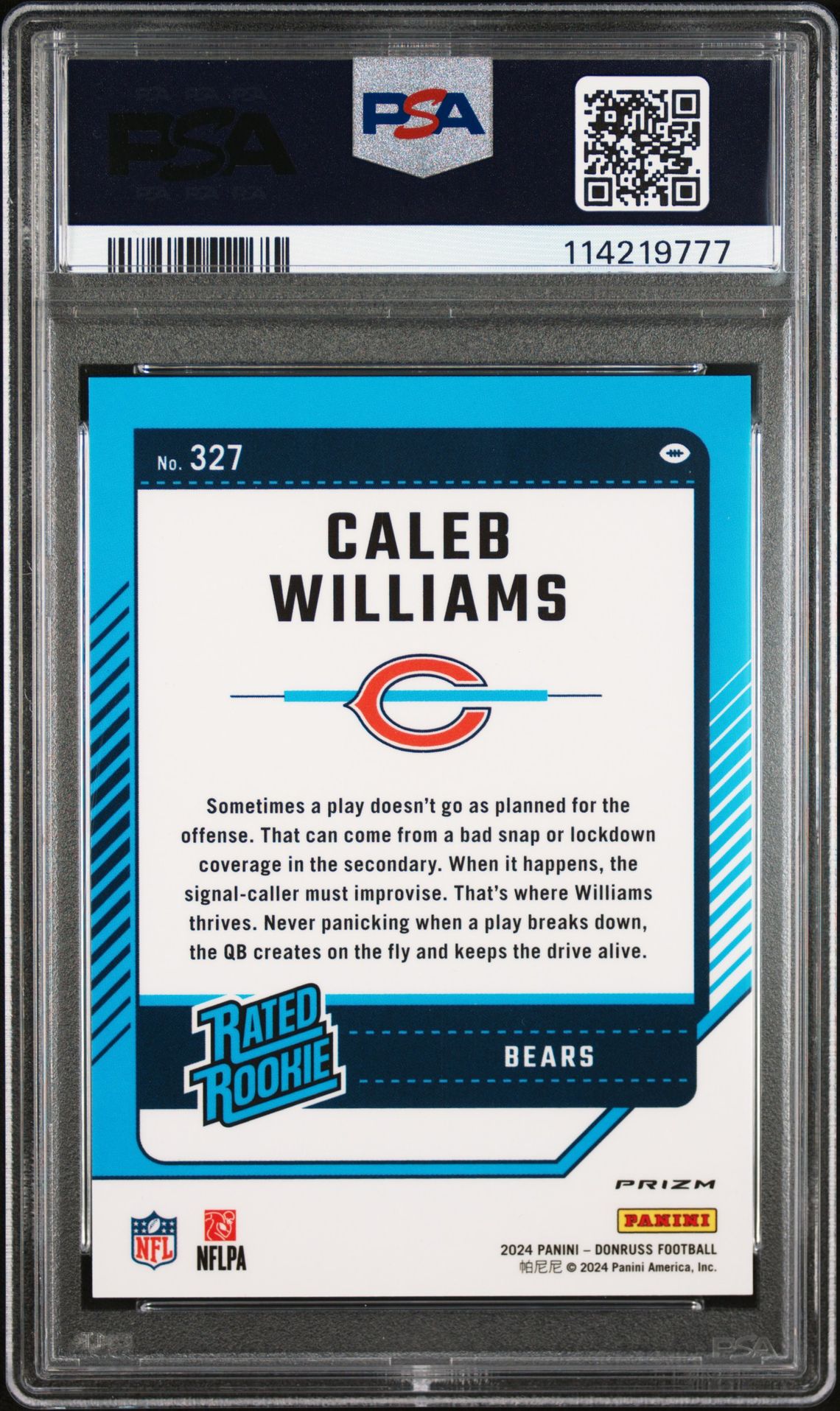 2024 Panini Donruss Caleb Williams #327 (Optic Preview-Football Emoji) Gem Mt 10 back