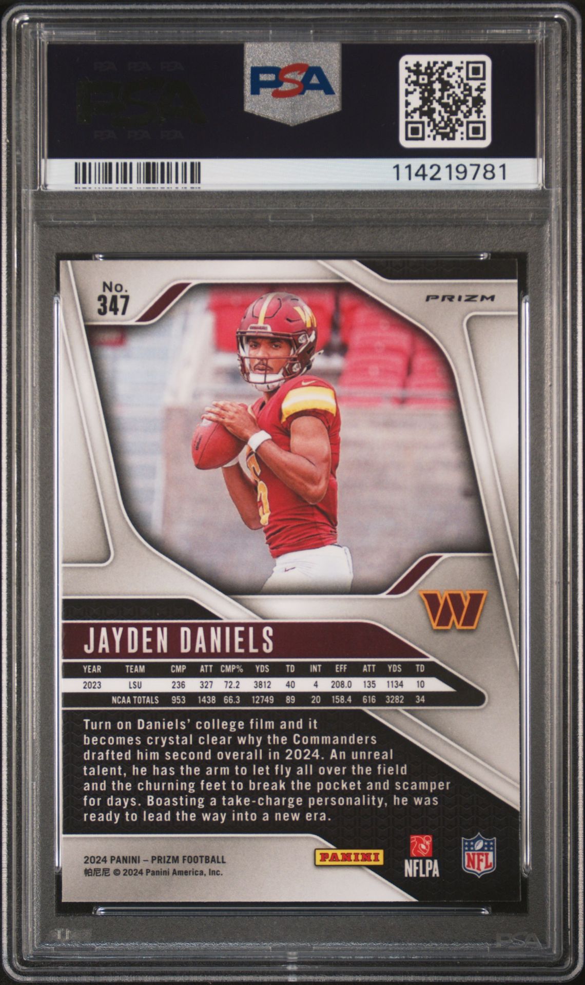 2024 Panini Prizm Jayden Daniels #347 (Red/White/Blue Prizm) Mint 9 back