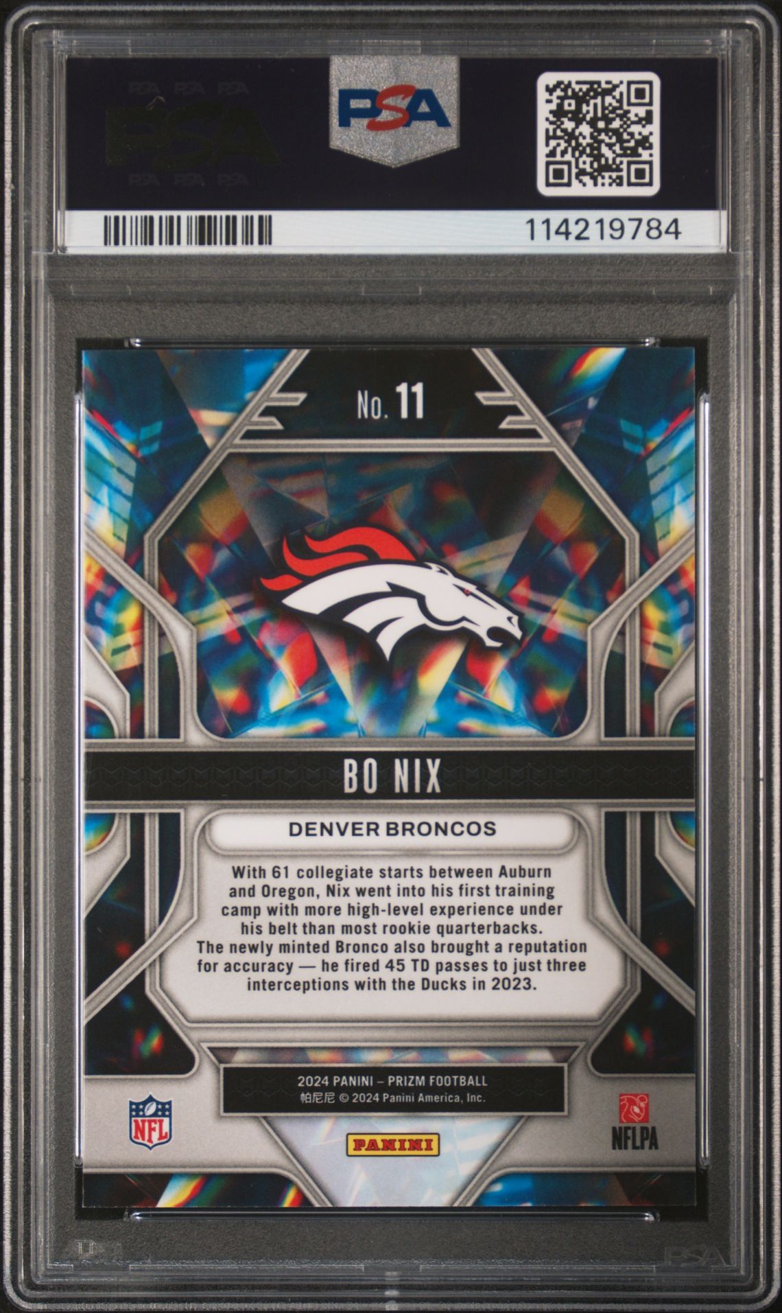 2024 Panini Prizm Prizmatic Bo Nix #11 Gem Mt 10 back