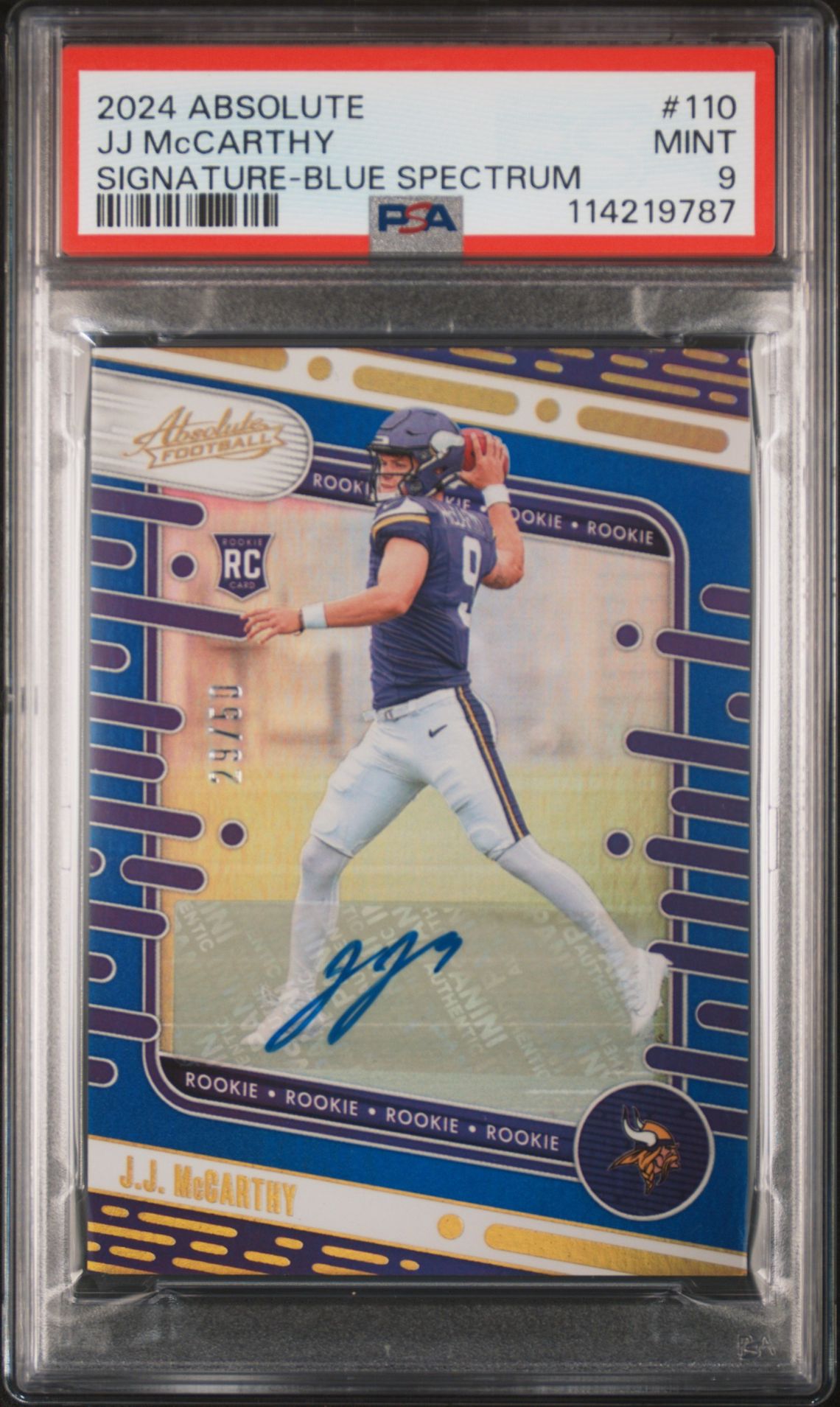 2024 Panini Absolute Jj Mccarthy #110 (Signature-Blue Spectrum) Mint 9 front