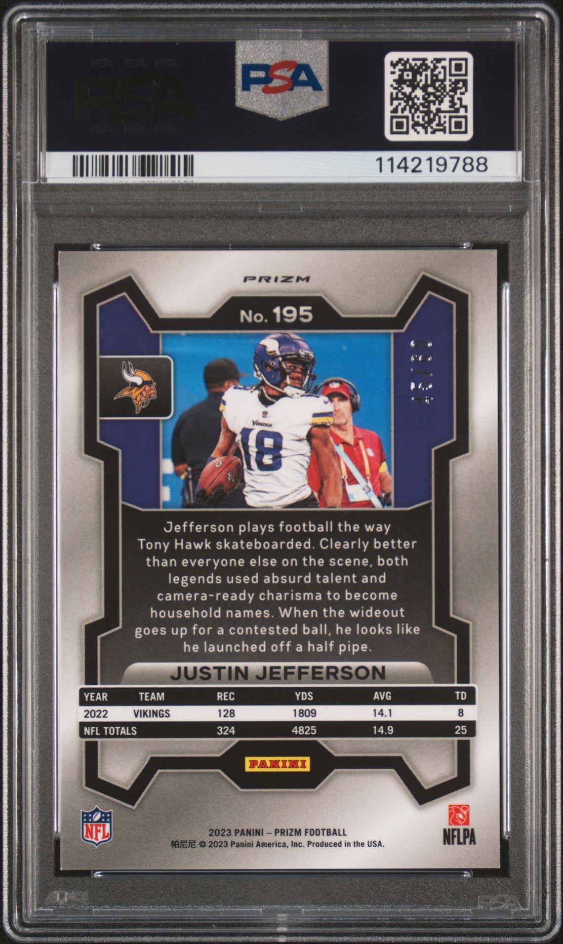 2023 Panini Prizm Justin Jefferson #195 (Orange Wave) Mint 9 back