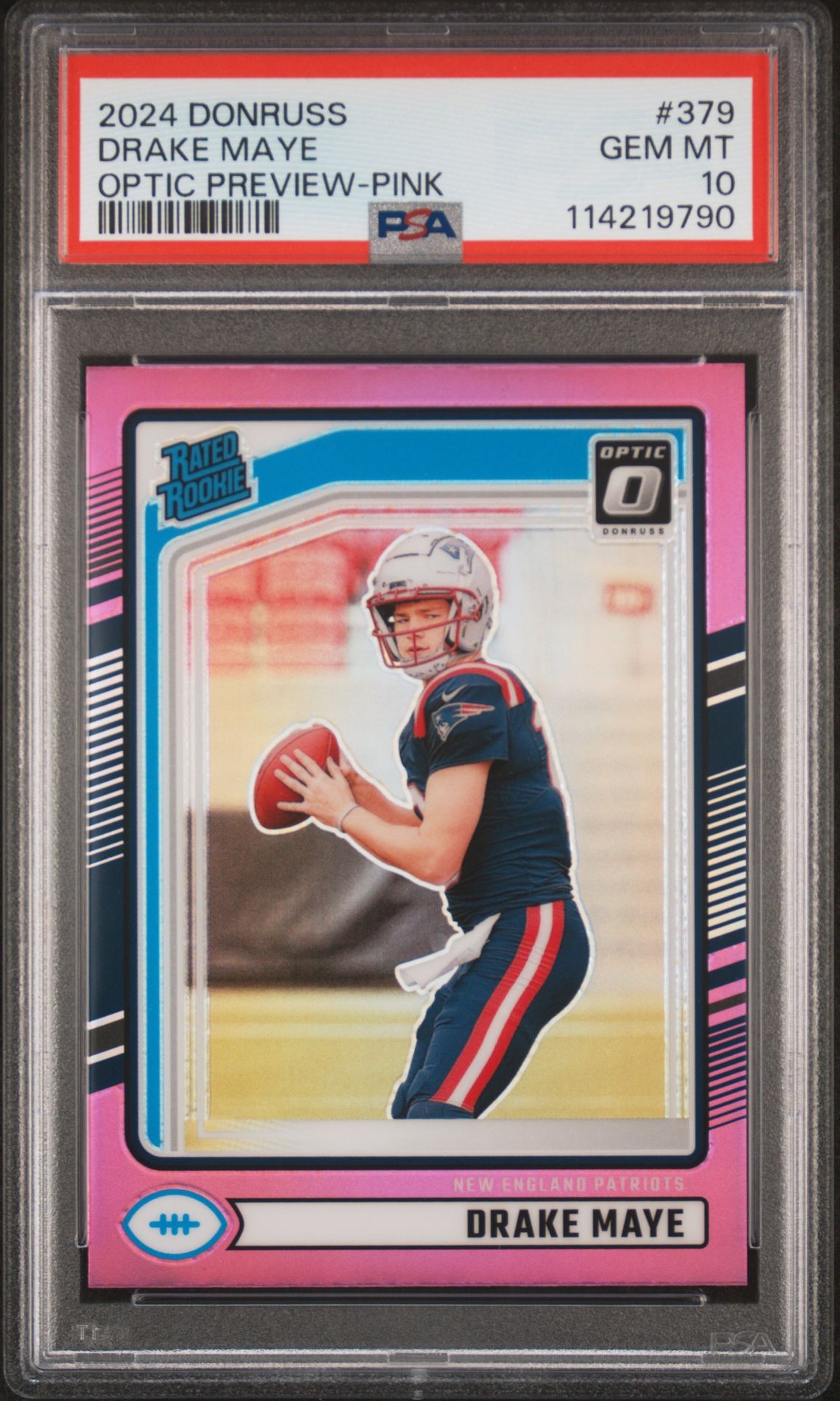 2024 Panini Donruss Drake Maye #379 (Optic Preview-Pink) Gem Mt 10 front