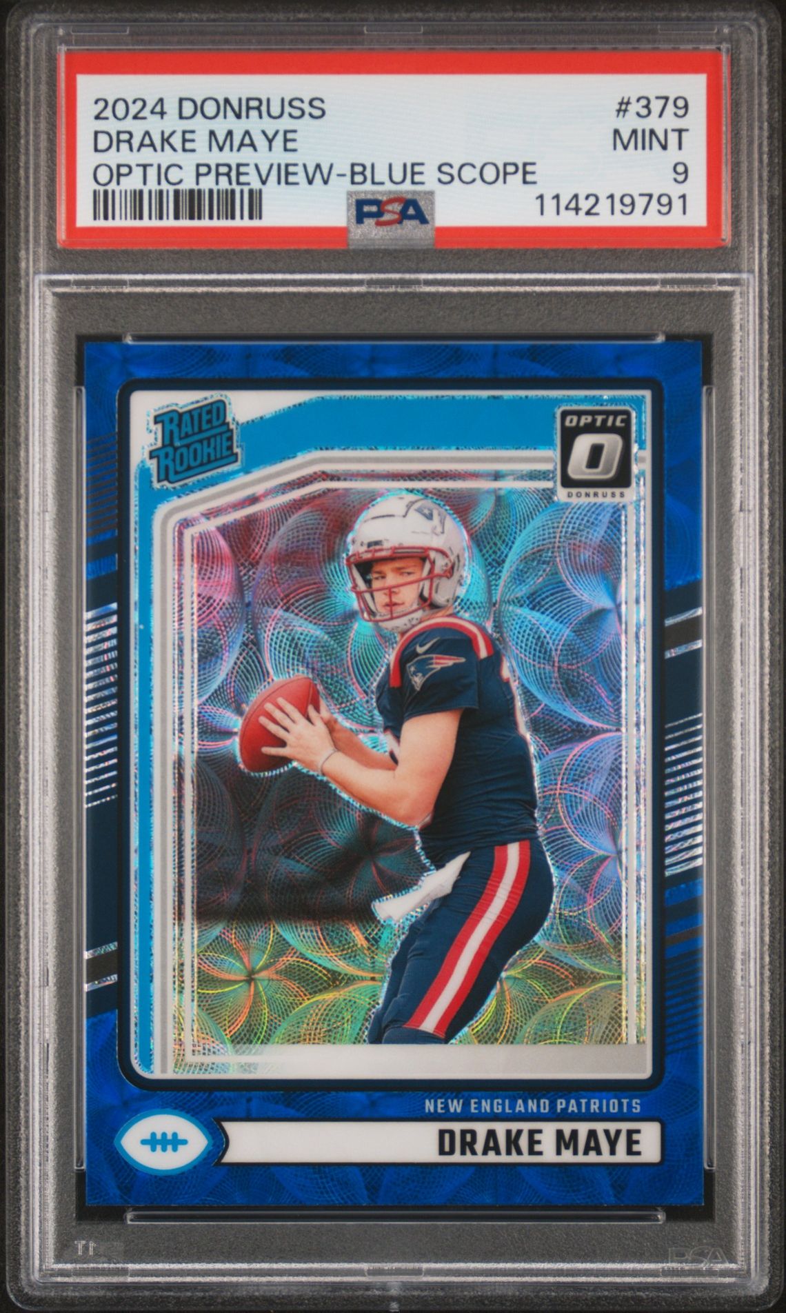 2024 Panini Donruss Drake Maye #379 (Optic Preview-Blue Scope) Mint 9 front