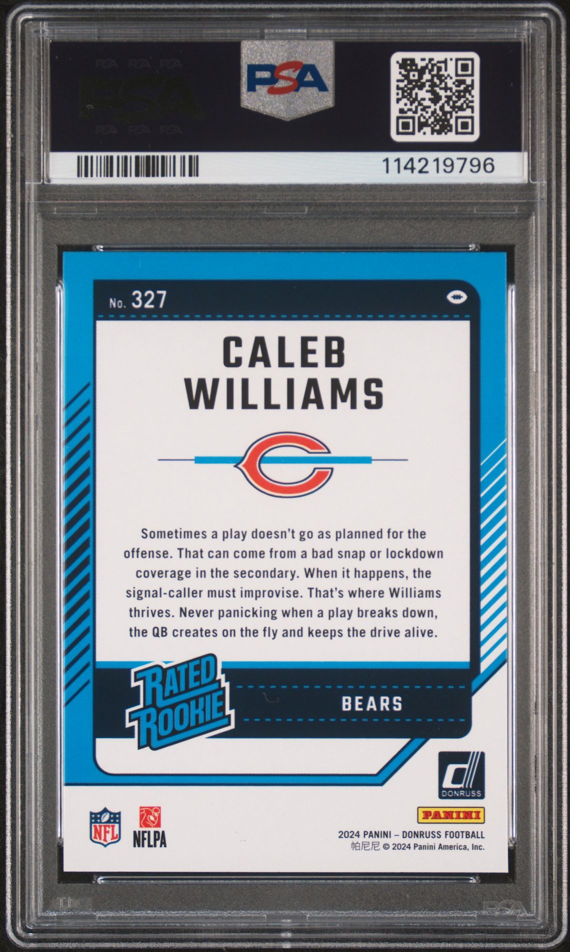 2024 Panini Donruss Caleb Williams #327 (Press Proof Blue) Mint 9 back