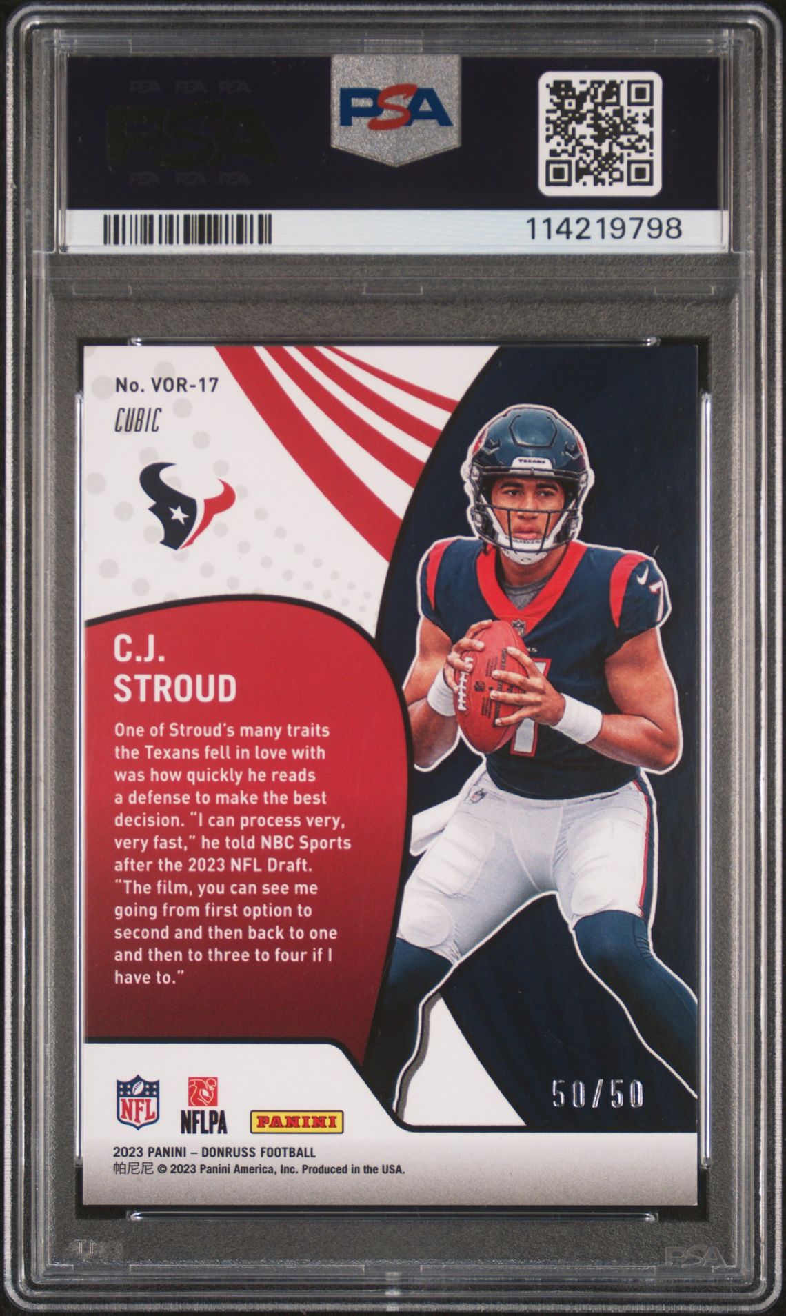 2023 Panini Donruss Vortex C.j. Stroud #Vor17 (Vortex-Cubic) Mint 9 back