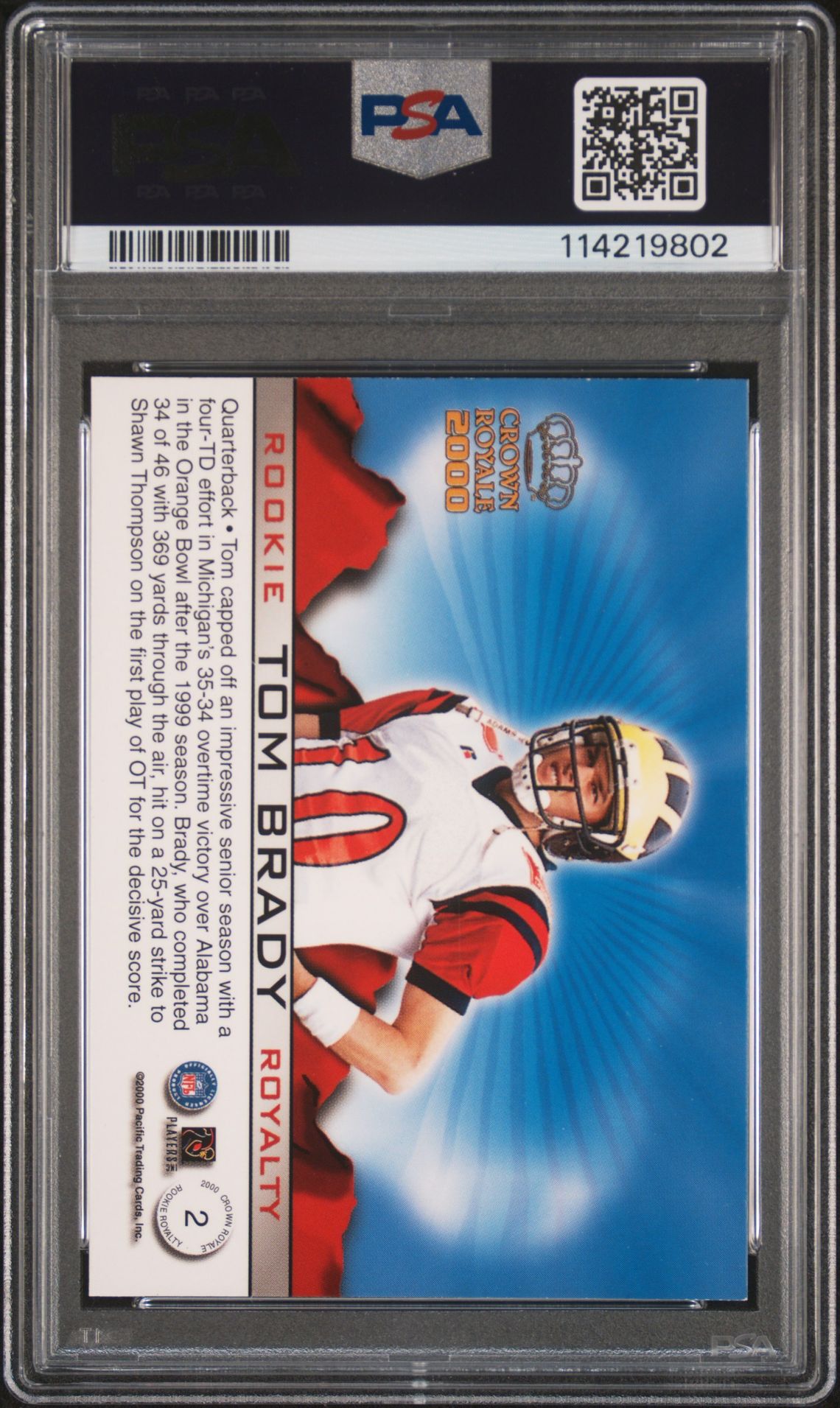 2000 Pacific Crown Royale Rookie Royalty Tom Brady #2 (Rookie Royalty) Nm-Mt 8 back