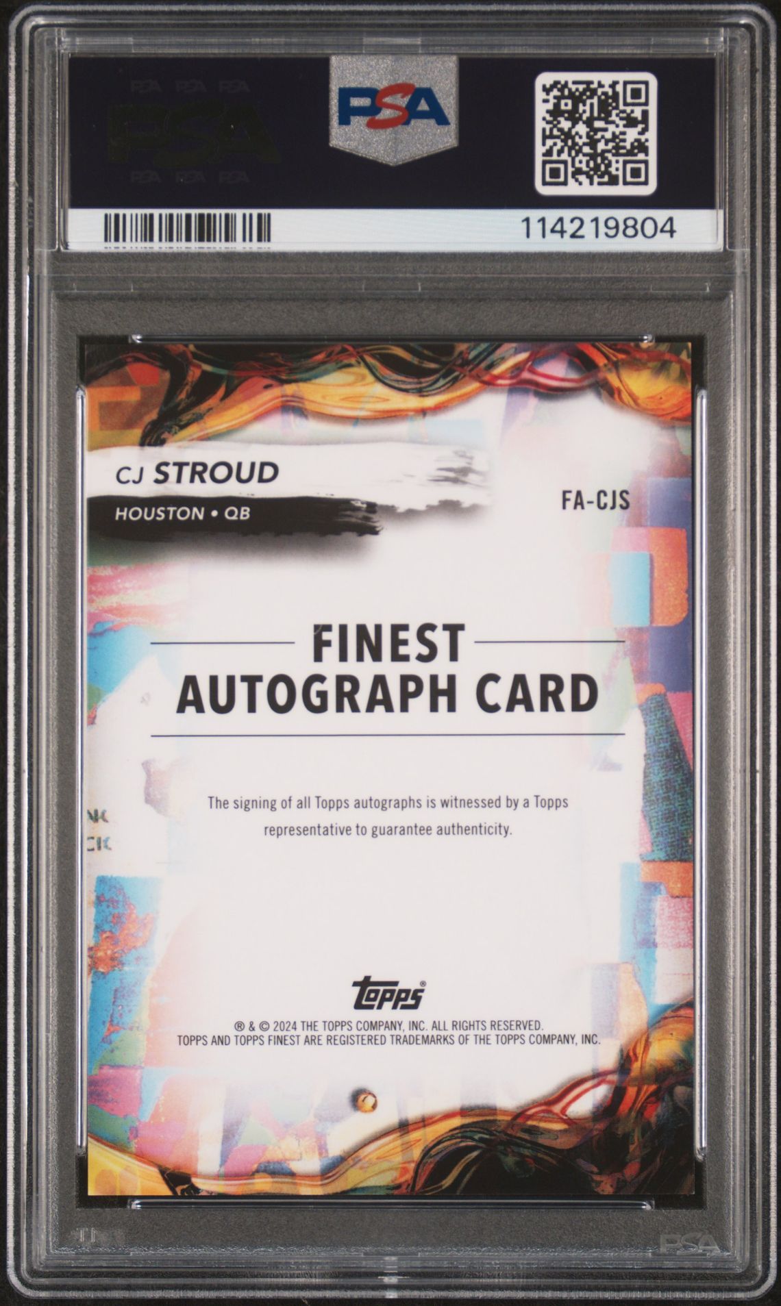 2024 Topps Finest Finest Autographs Cj Stroud #Facjs (Finest Au-Blue Checkerboard) Gem Mt 10 back