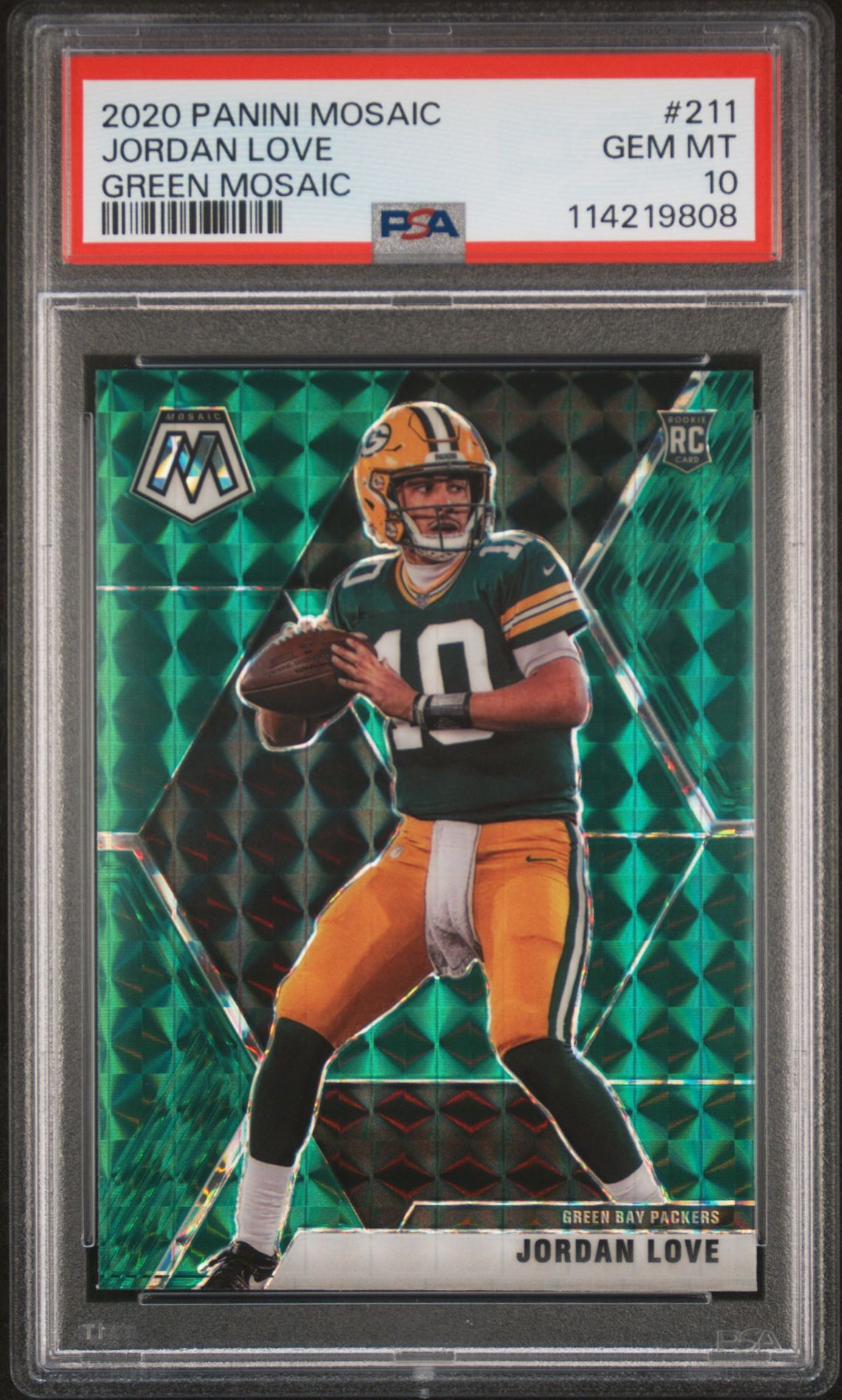 2020 Panini Mosaic Jordan Love #211 (Green Mosaic) Gem Mt 10 front
