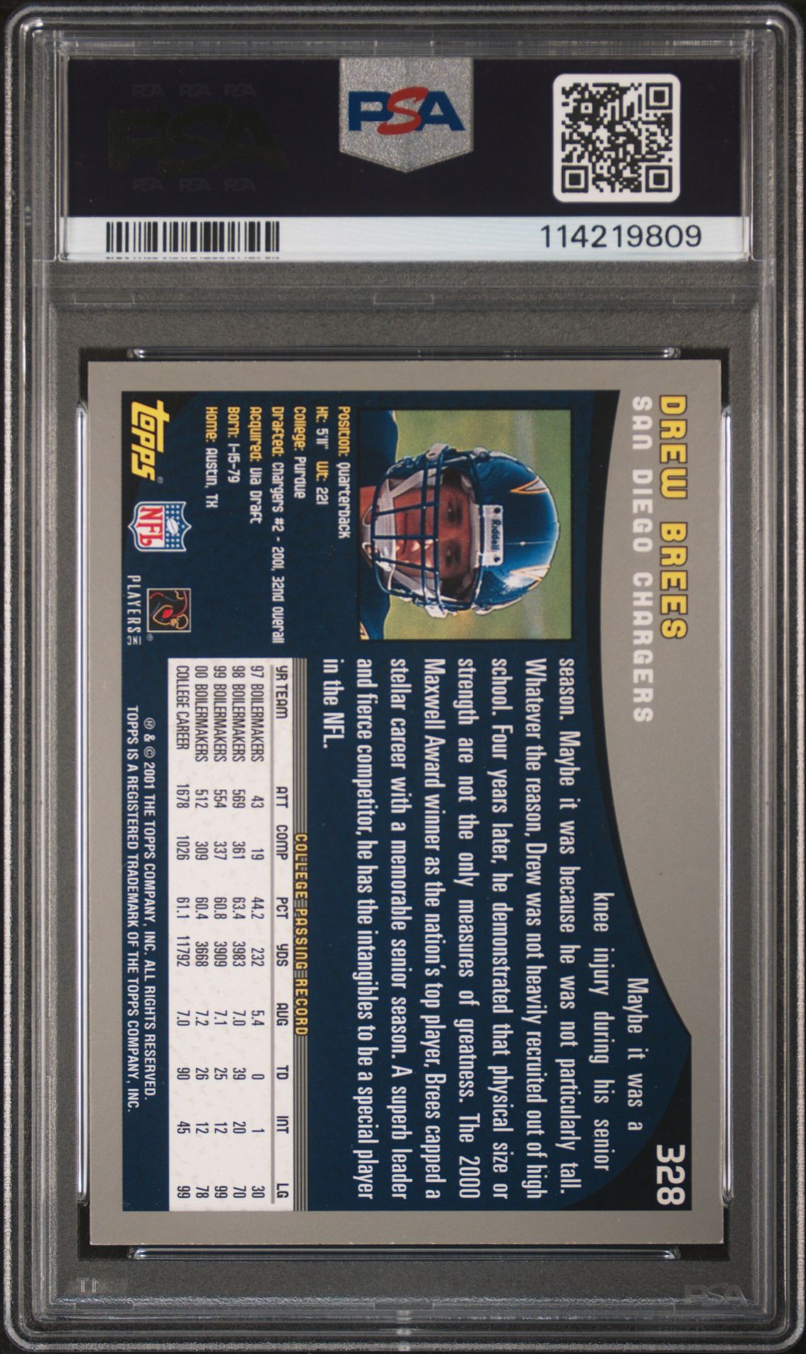 2001 Topps Drew Brees #328 Nm-Mt 8 back