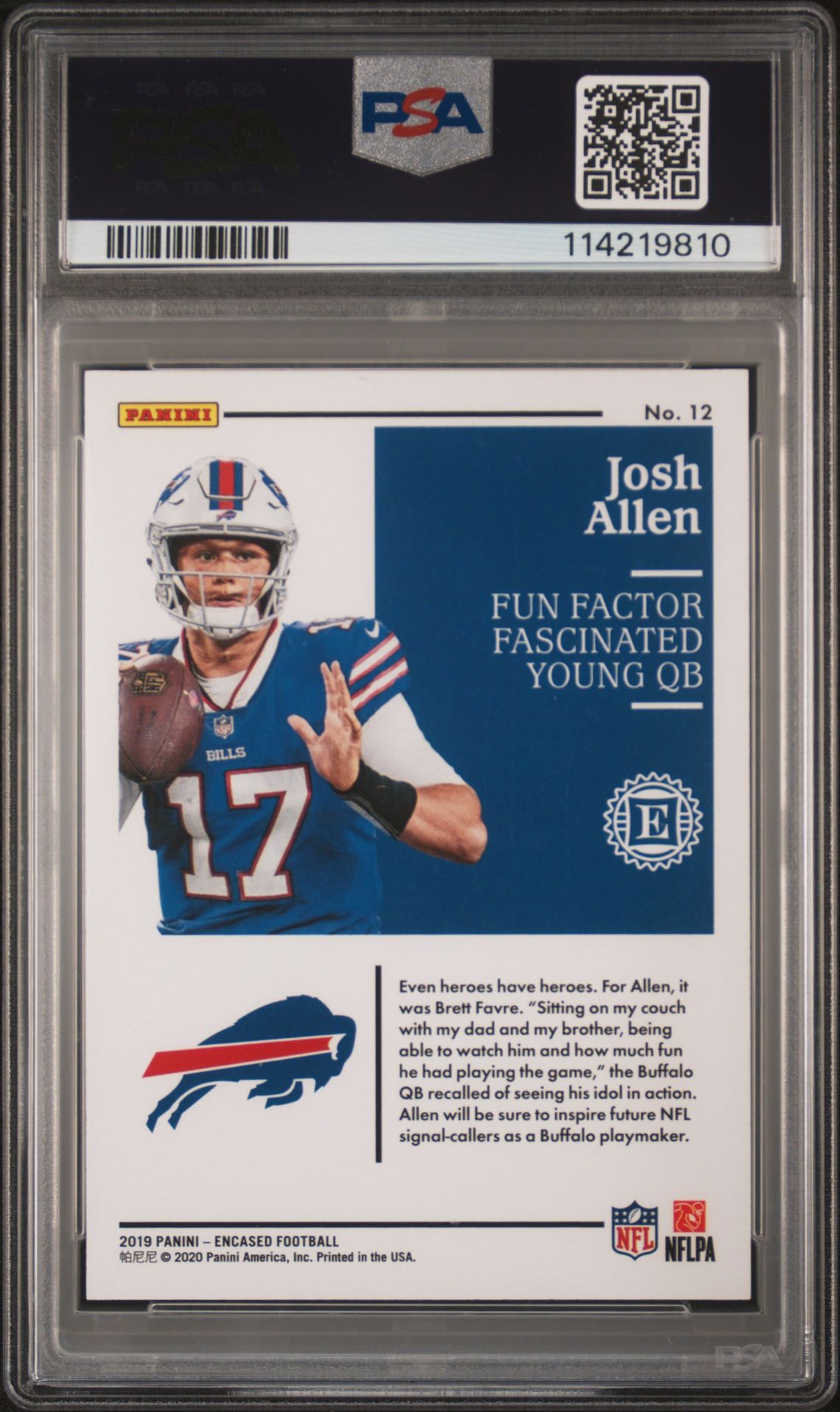 2019 Panini Encased Josh Allen #12 Mint 9 back