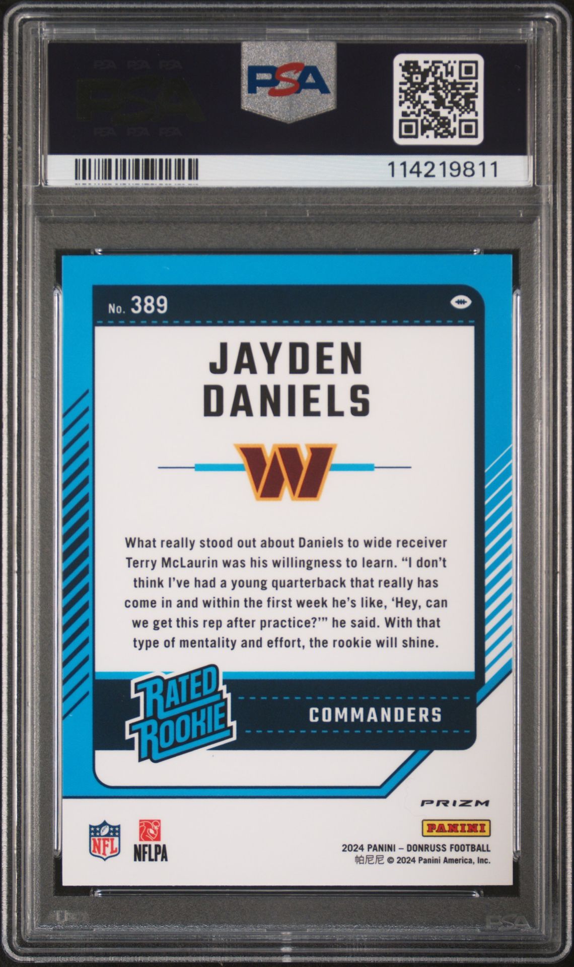 2024 Panini Donruss Jayden Daniels #389 (Optic Preview-Red Wave) Gem Mt 10 back