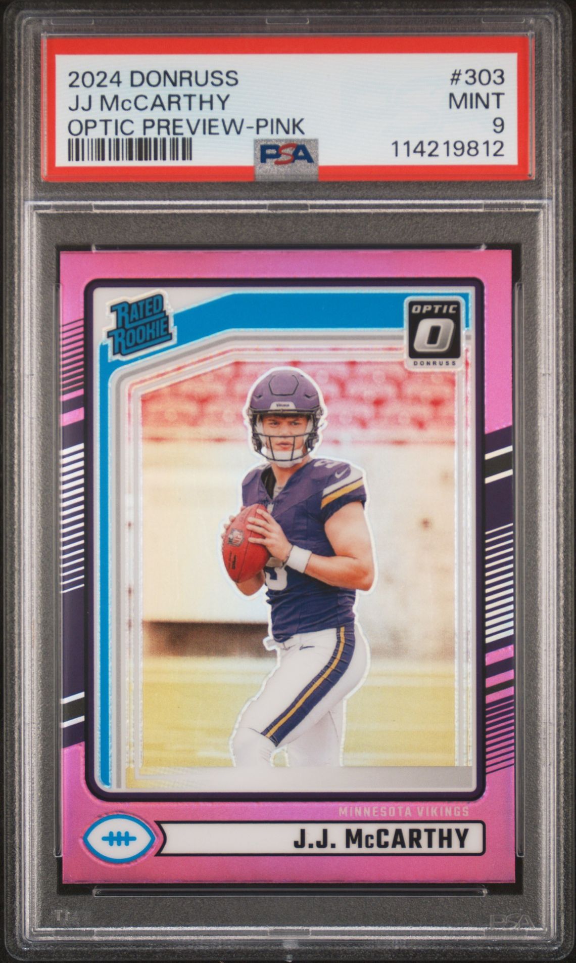 2024 Panini Donruss Jj Mccarthy #303 (Optic Preview-Pink) Mint 9 front