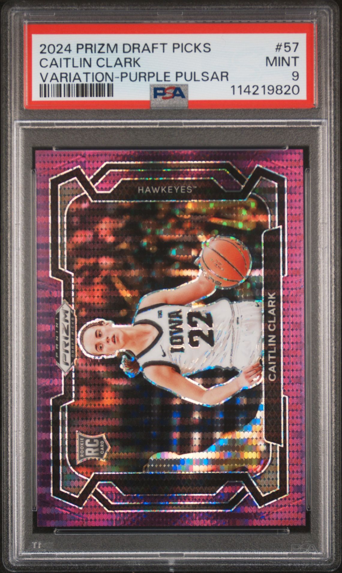 2024 Panini Prizm Draft Picks Caitlin Clark #57 (Variation-Purple Pulsar) Mint 9 front