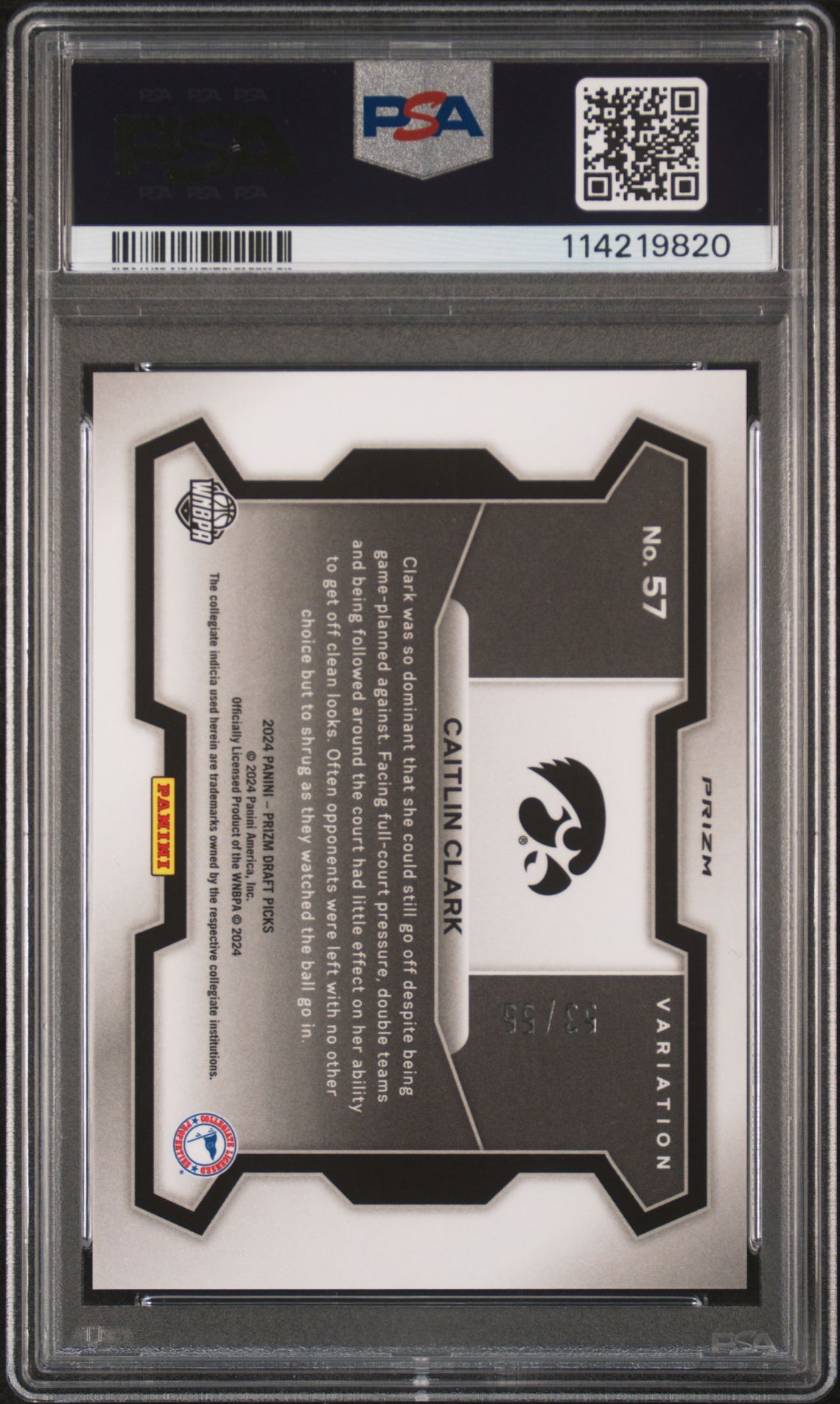 2024 Panini Prizm Draft Picks Caitlin Clark #57 (Variation-Purple Pulsar) Mint 9 back