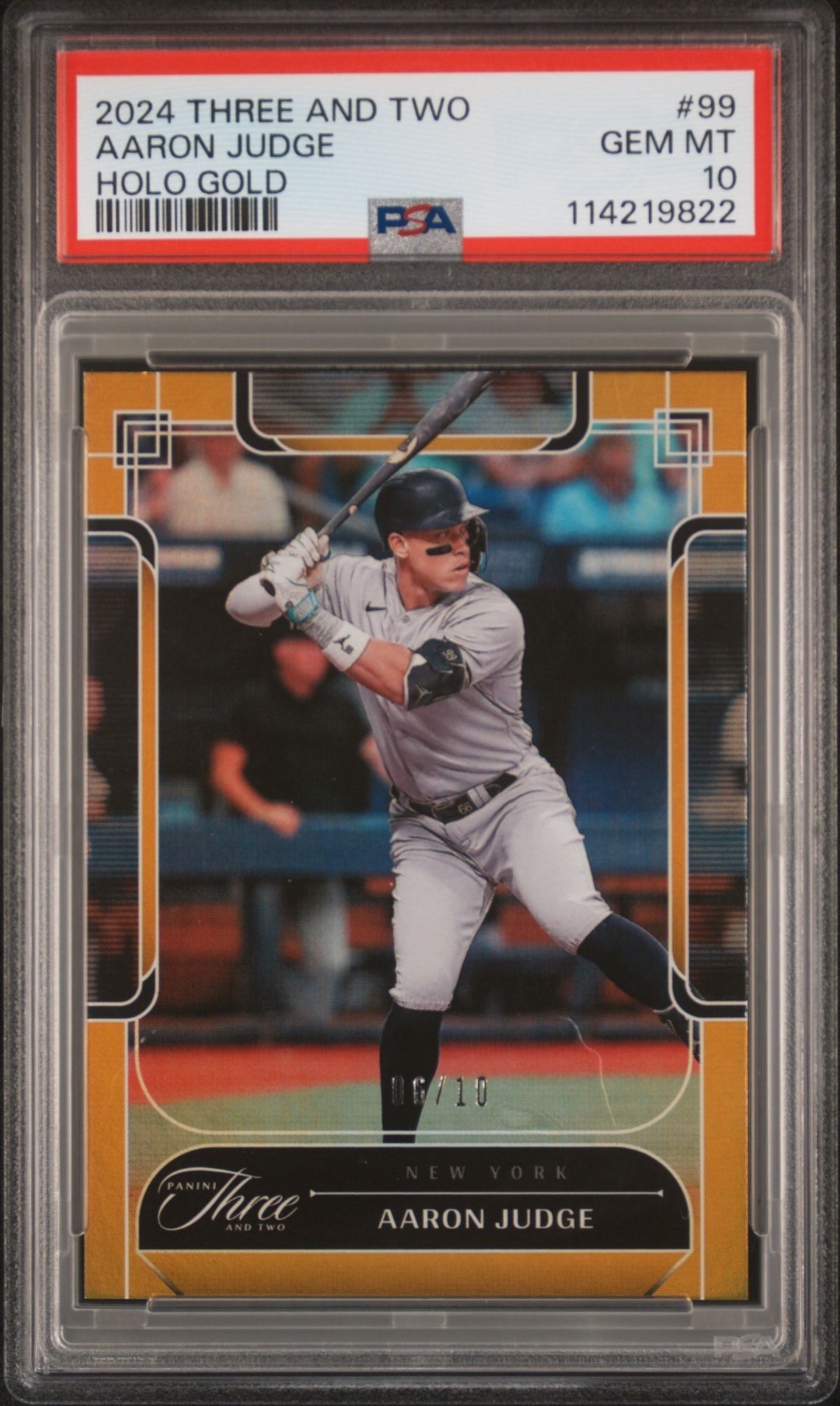2024 Panini Three And Two Aaron Judge #99 (Holo Gold) Gem Mt 10 front