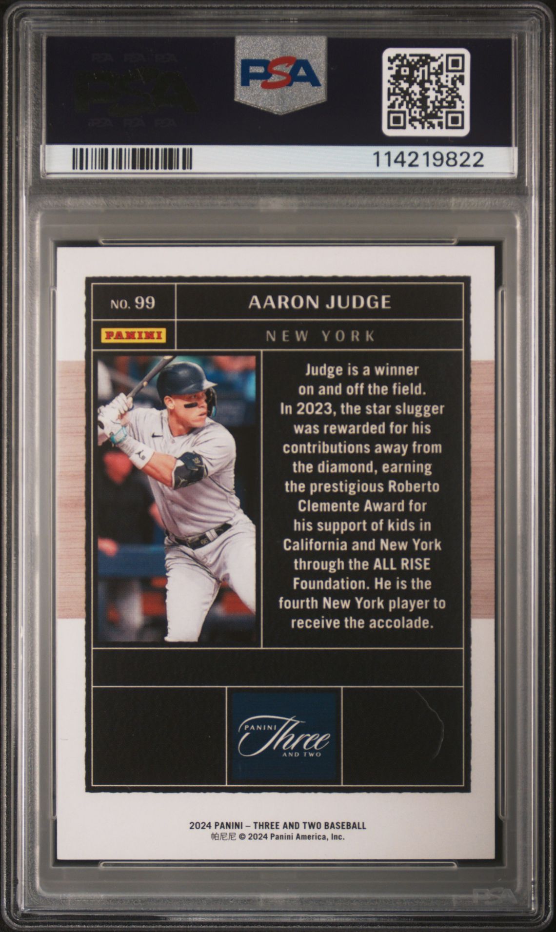 2024 Panini Three And Two Aaron Judge #99 (Holo Gold) Gem Mt 10 back
