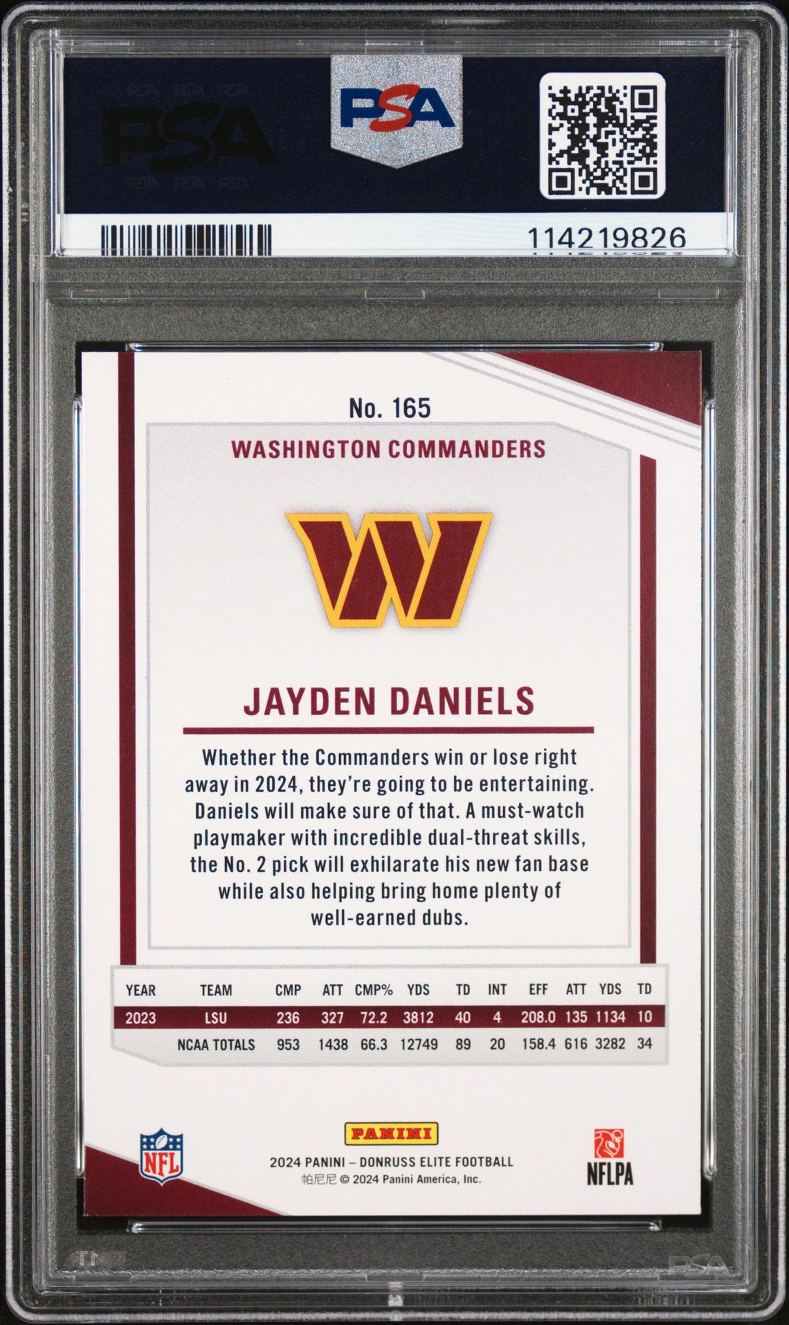 2024 Panini Donruss Elite Jayden Daniels #165 (Green Disco) Mint 9 back