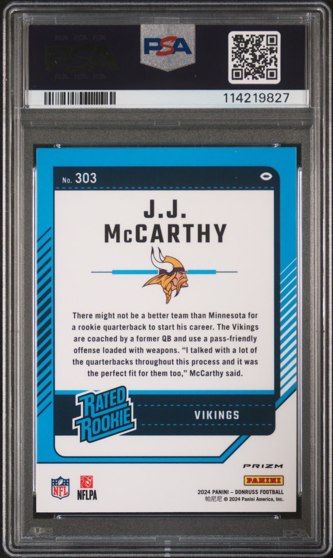 2024 Panini Donruss Jj Mccarthy #303 (Optic Preview-Red Wave) Gem Mt 10 back