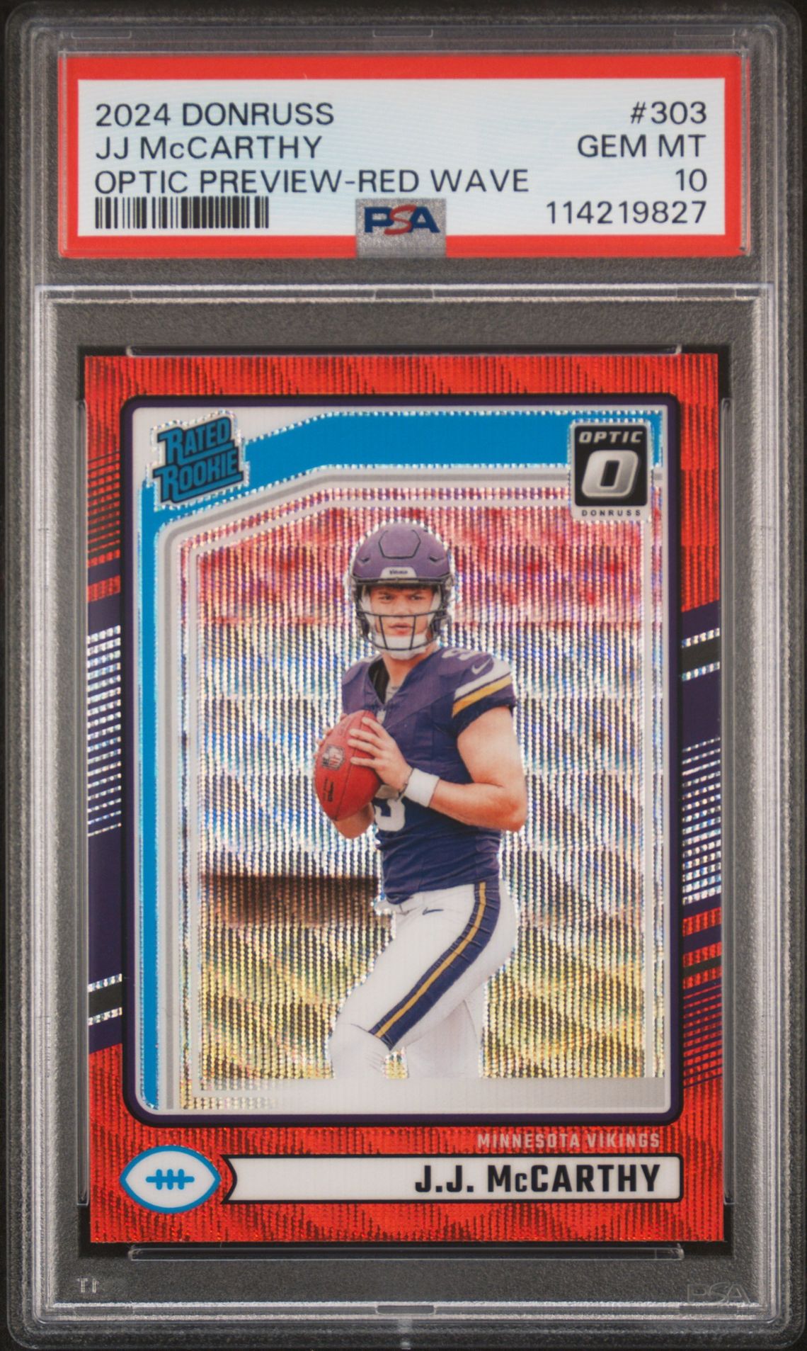 2024 Panini Donruss Jj Mccarthy #303 (Optic Preview-Red Wave) Gem Mt 10 front